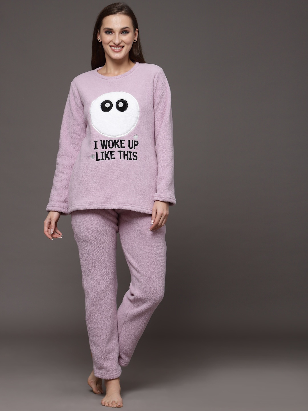 

Sweet Dreams Women Super Soft Polar Fleece Applique Winter Pyjama Set, Purple