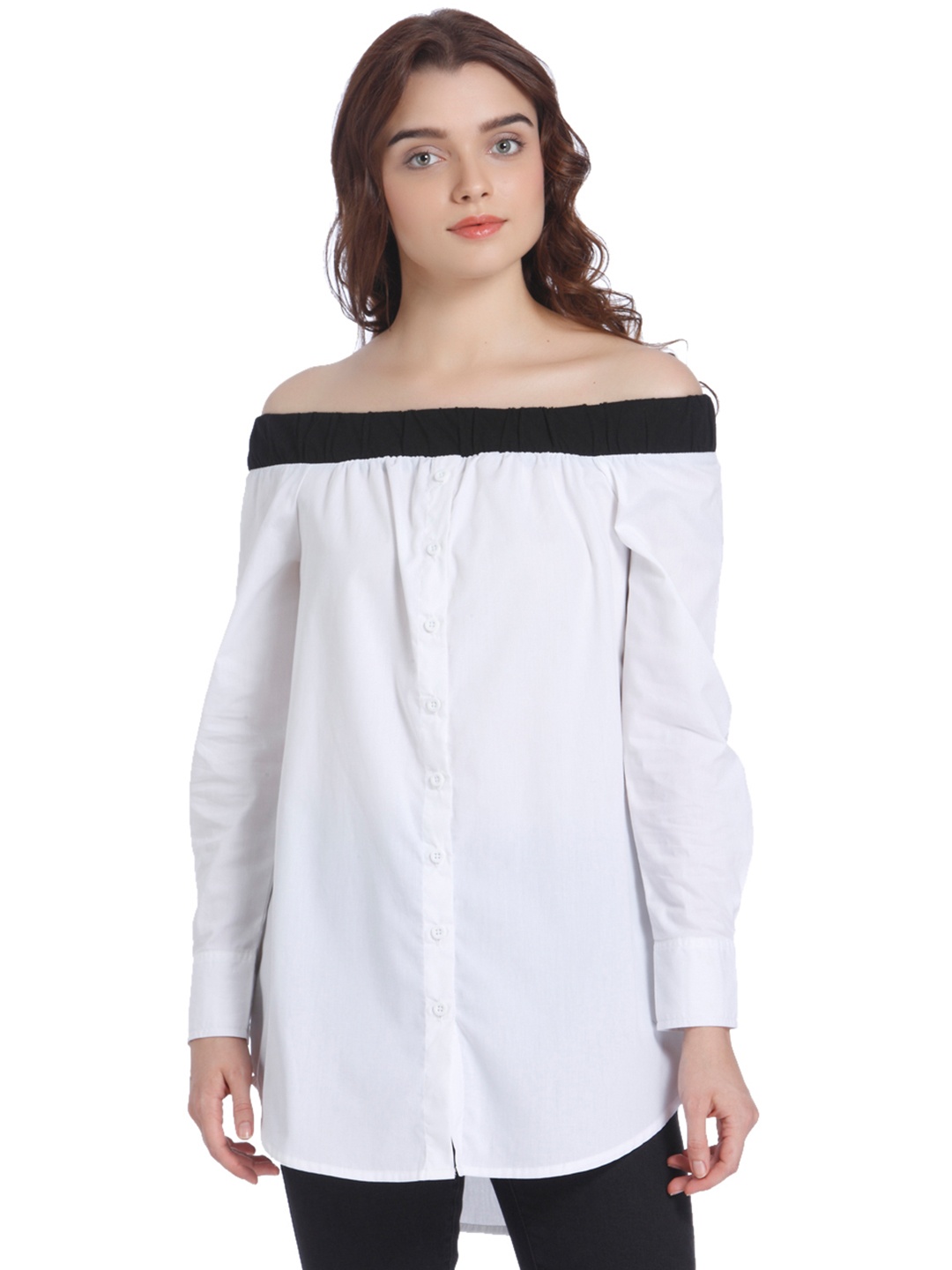

Vero Moda Women White Solid Bardot Pure Cotton Top