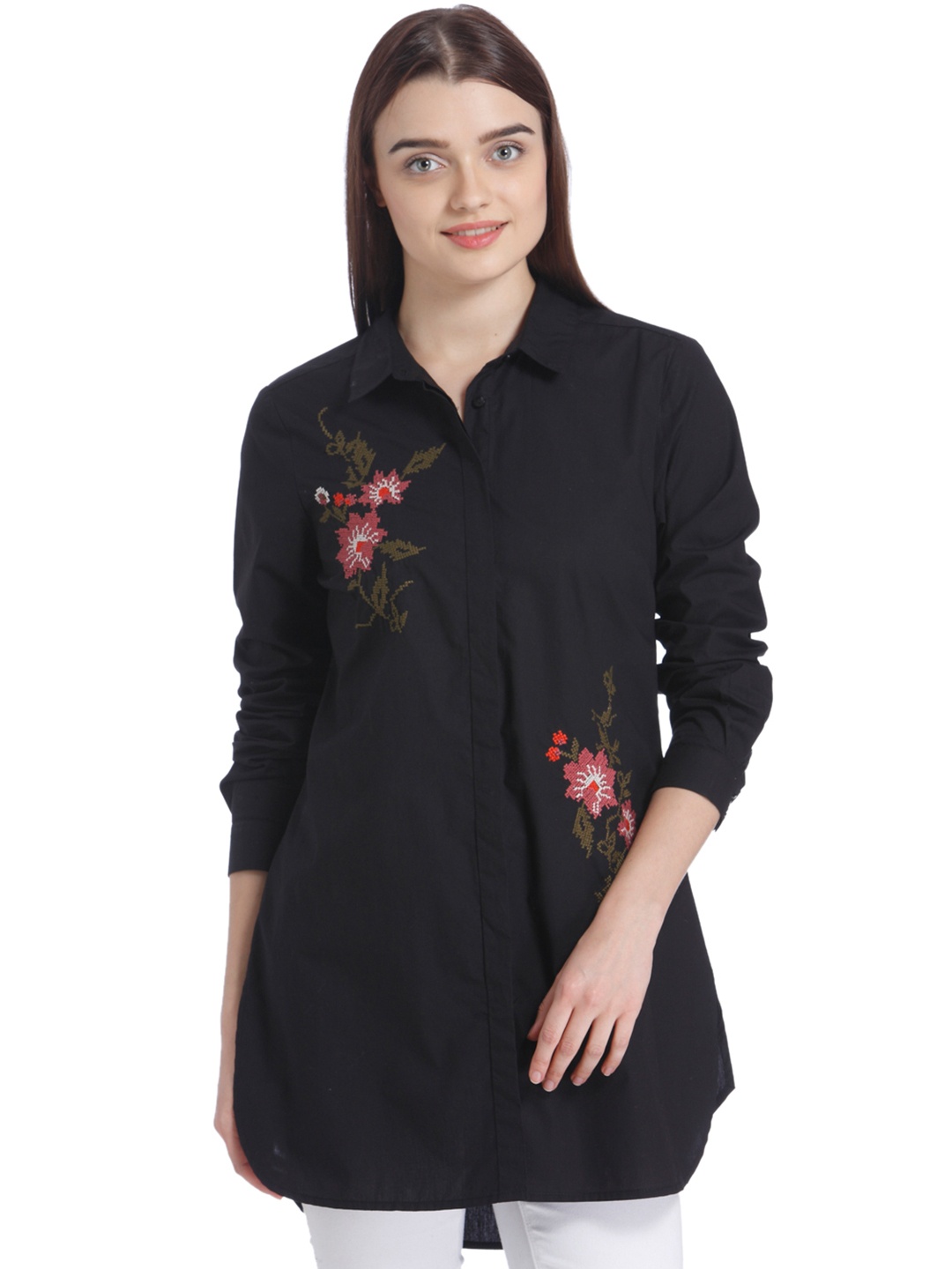 

Vero Moda Women Black Regular Fit Embroidered Detail Casual Shirt