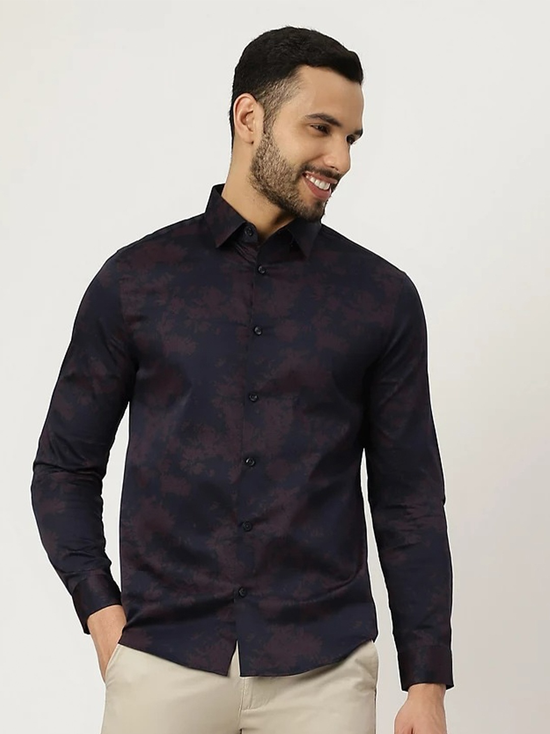 

Marks & Spencer Men Navy Blue Floral Checked Casual Shirt