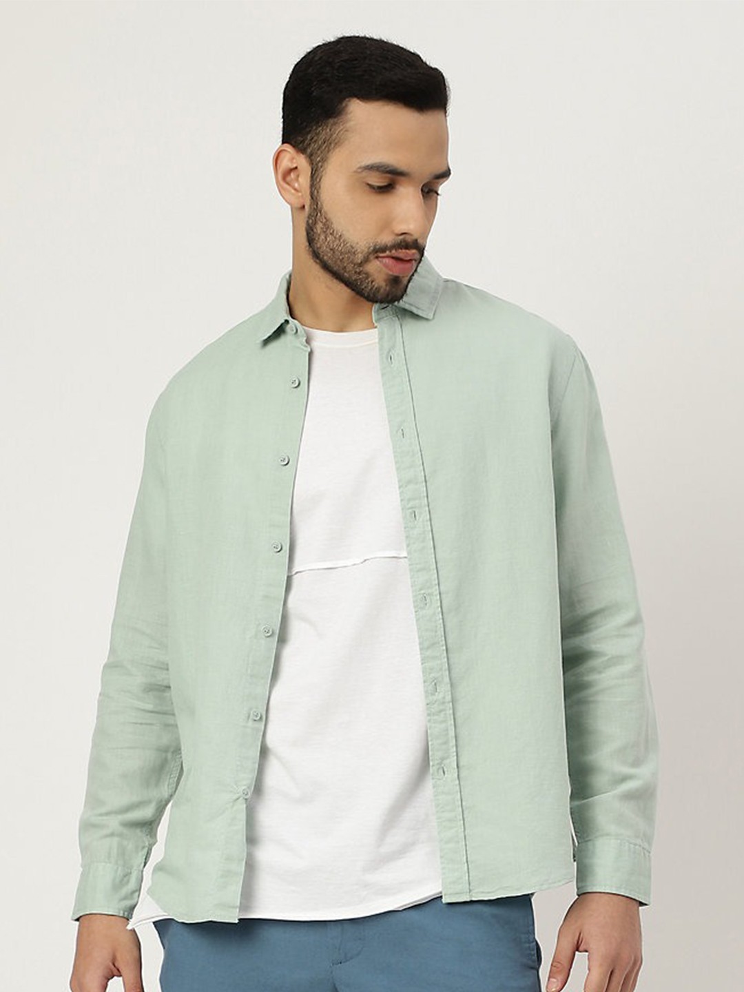 

Marks & Spencer Men Green Casual Solid Shirt