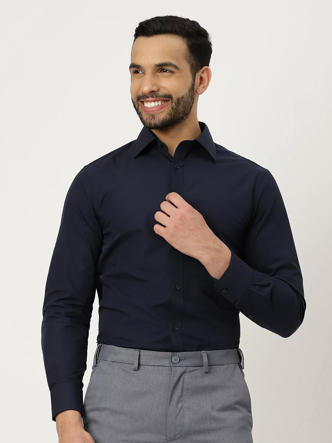 

Marks & Spencer Men Navy Blue Formal Solid Shirt