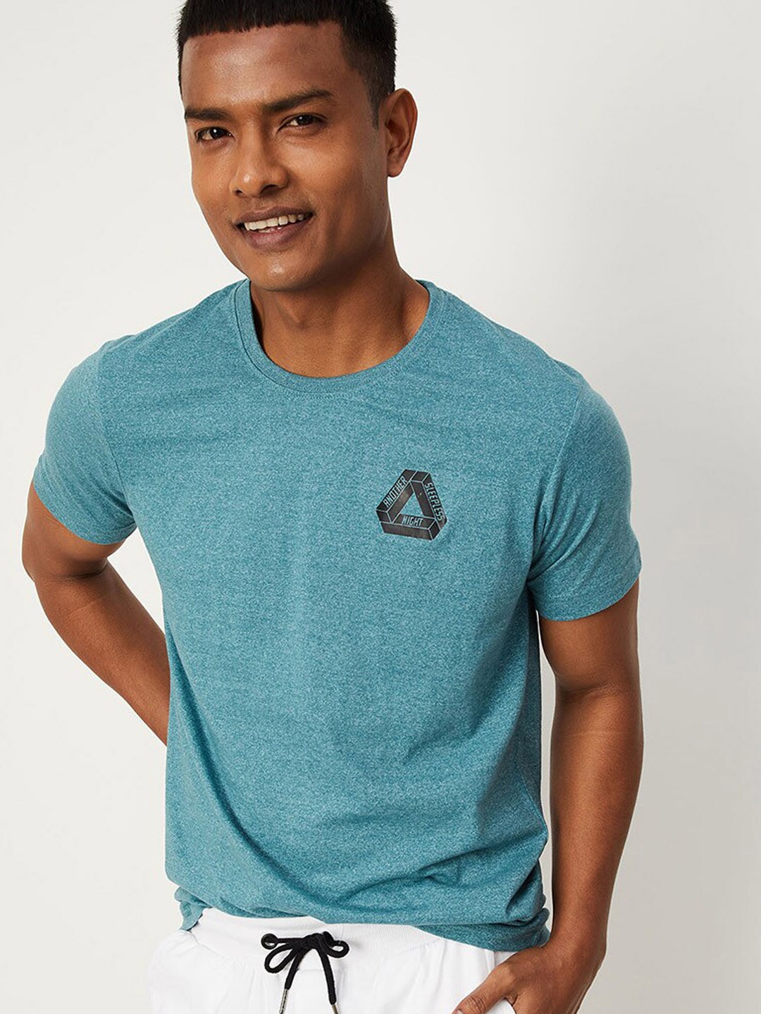 

max Men Green Cotton Lounge Tshirts, Sea green