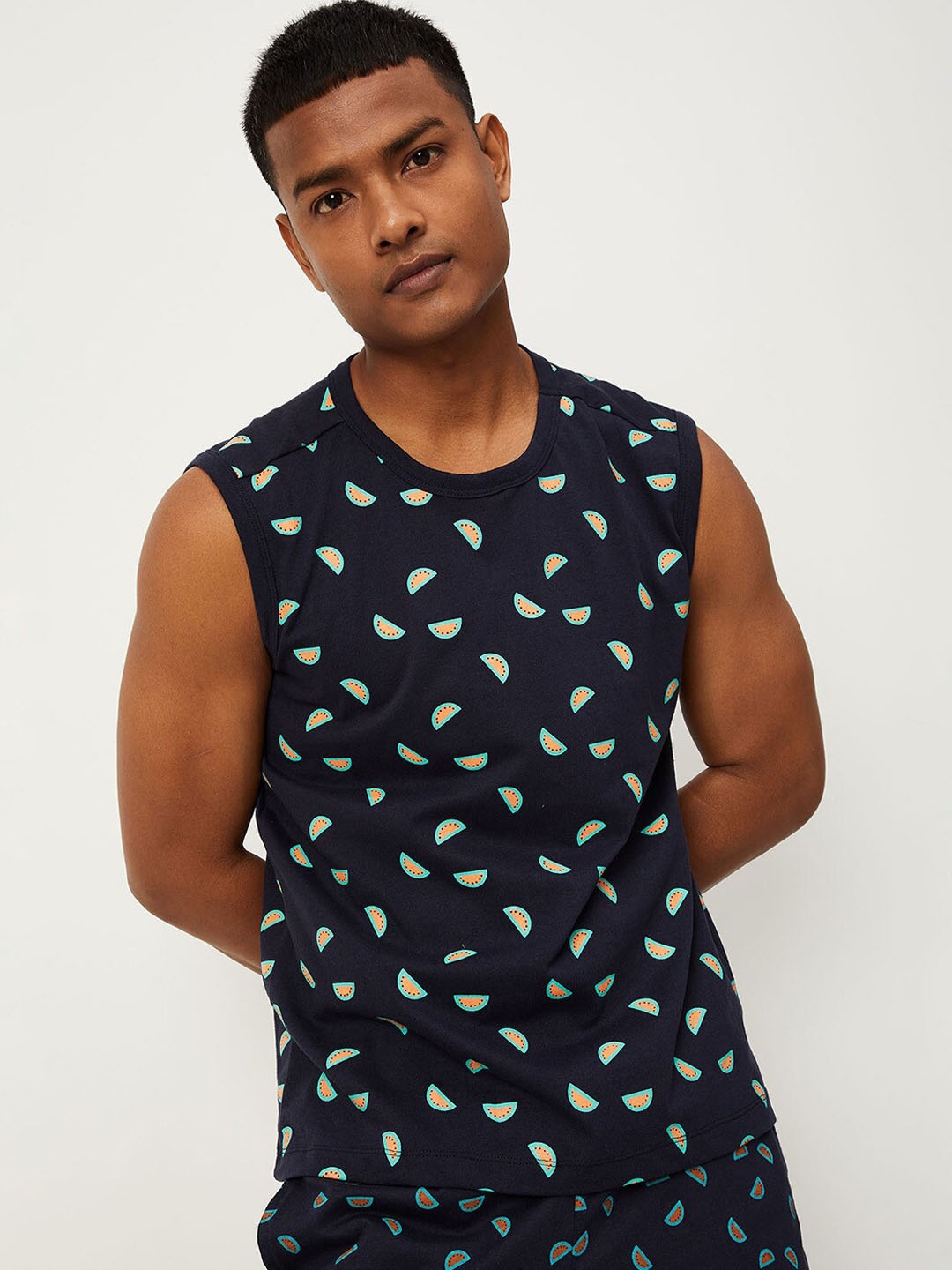 

max Men Navy Blue Cotton Printed Lounge T-Shirts