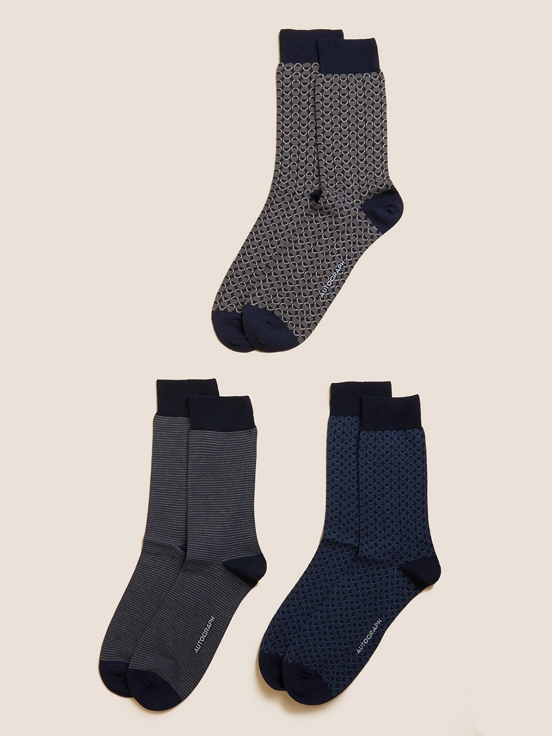 

Marks & Spencer Men Pack Of 3 Cotton Above Ankle Length Socks, Navy blue