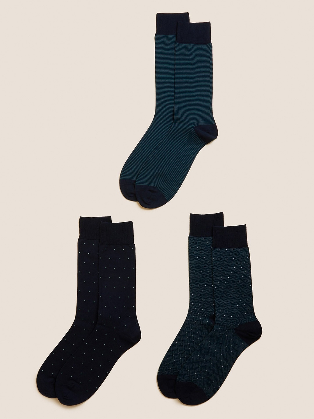 

Marks & Spencer Men Pack Of 3 Patterned Above Ankle-Length Socks, Teal