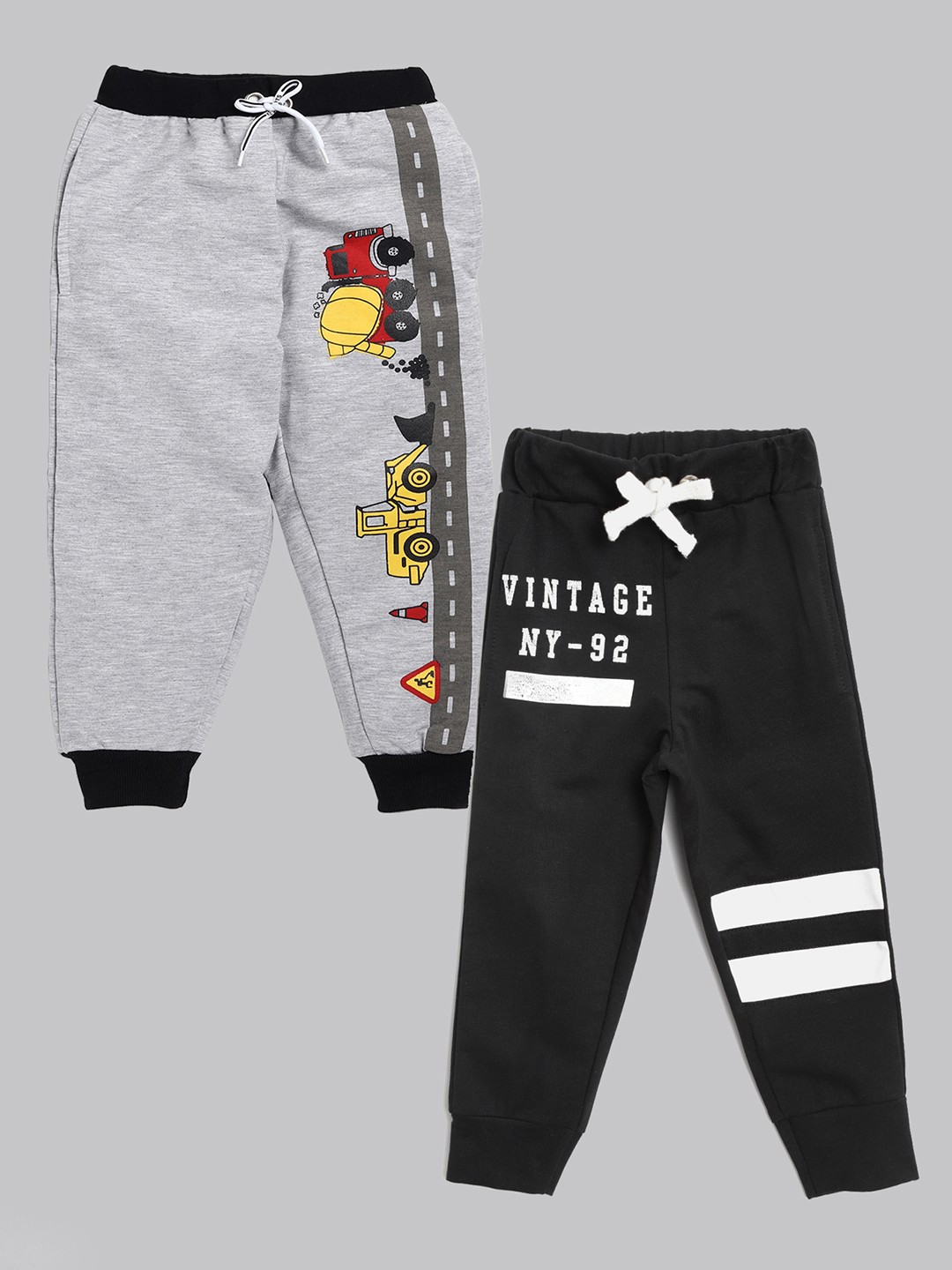

YK Boys Pack Of 2 Printed Cotton Joggers, Grey
