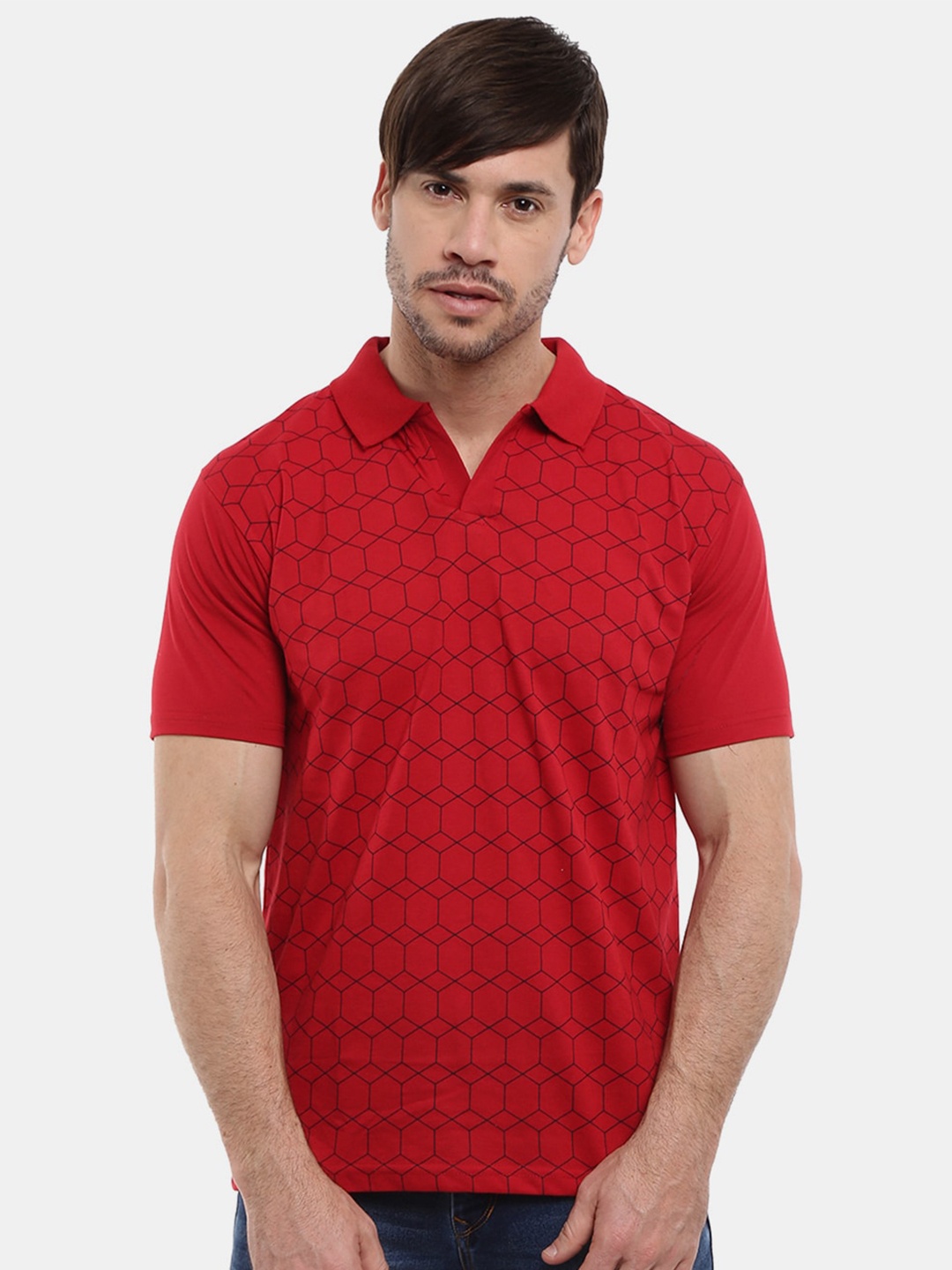 

V-Mart Men Red & Black Printed Polo Collar T-shirt