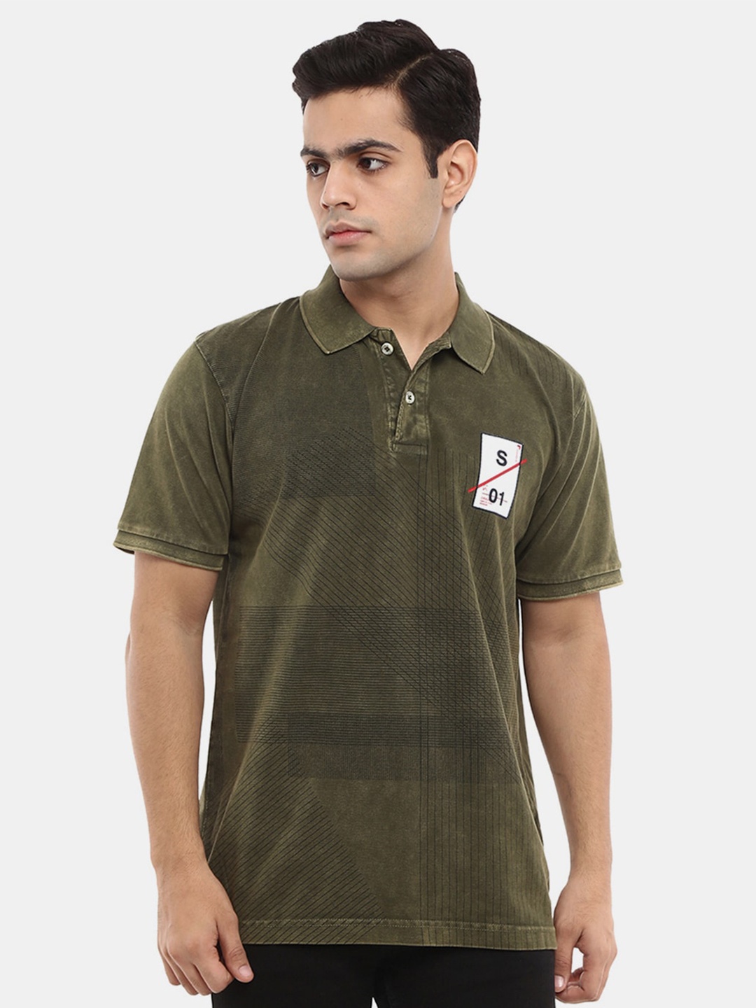 

V-Mart Men Olive Green Polo Collar Slim Fit T-shirt