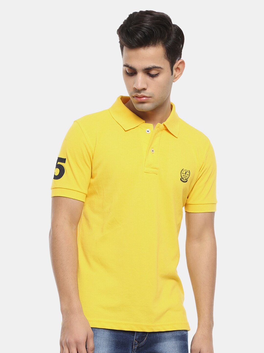 

V-Mart Men Yellow Polo Collar Cotton T-shirt
