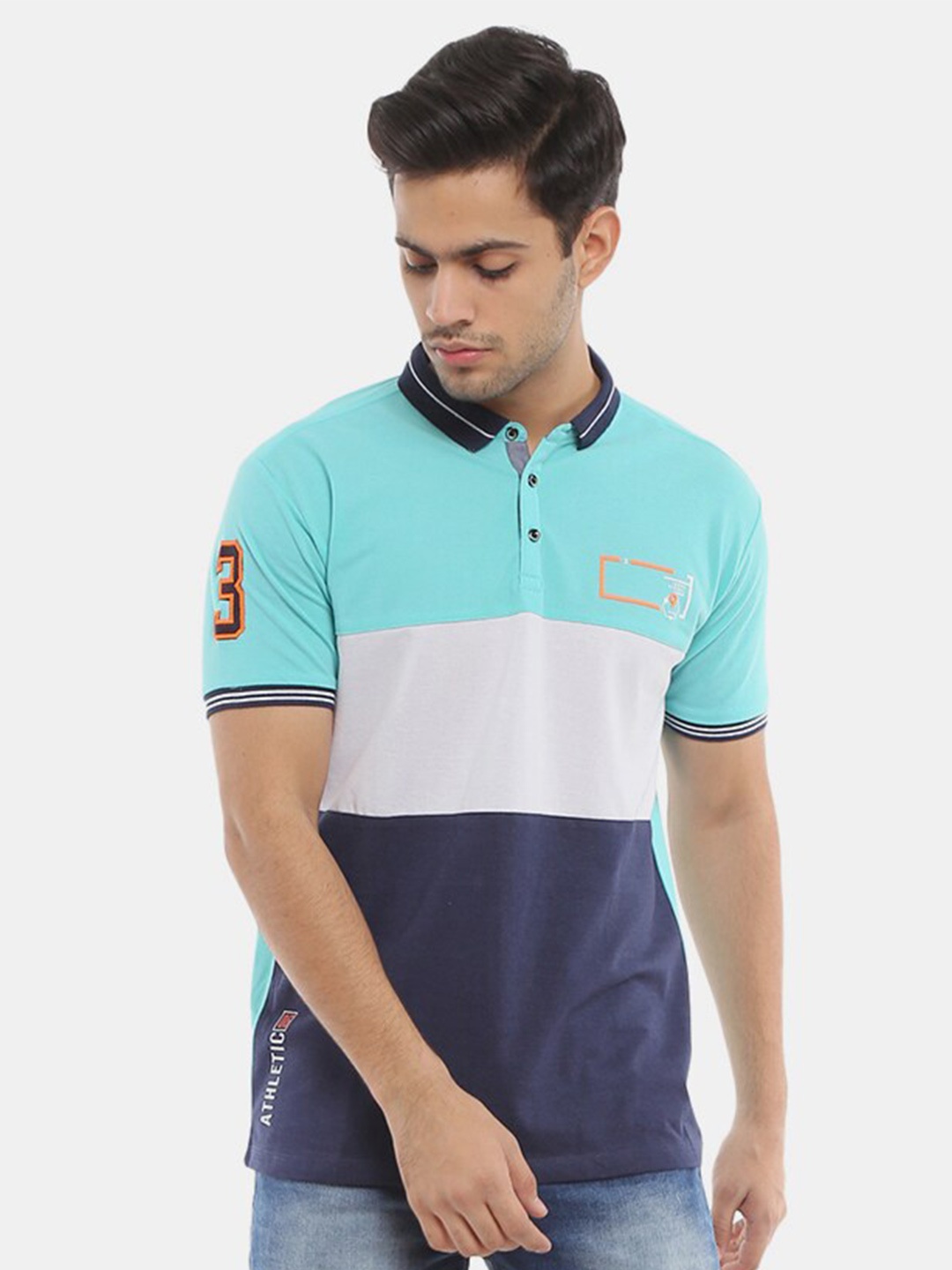 

V-Mart Colourblocked Polo Collar Slim Fit T-shirt, Blue