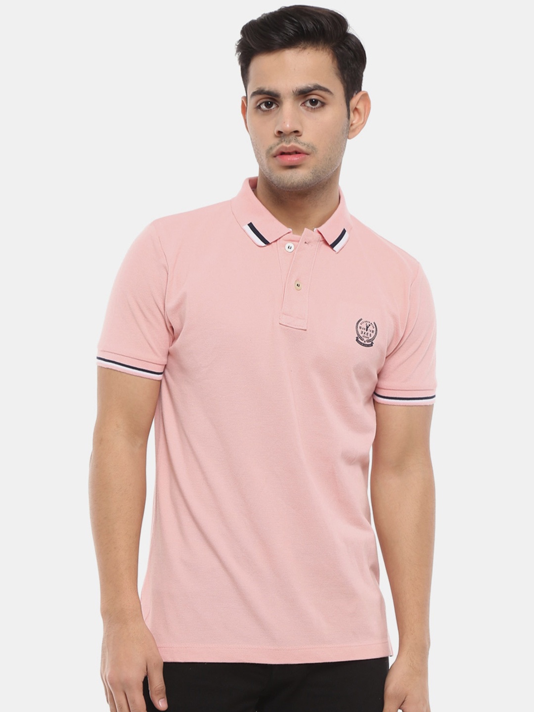 

V-Mart Men Peach-Coloured Polo Collar Cotton Slim Fit T-shirt