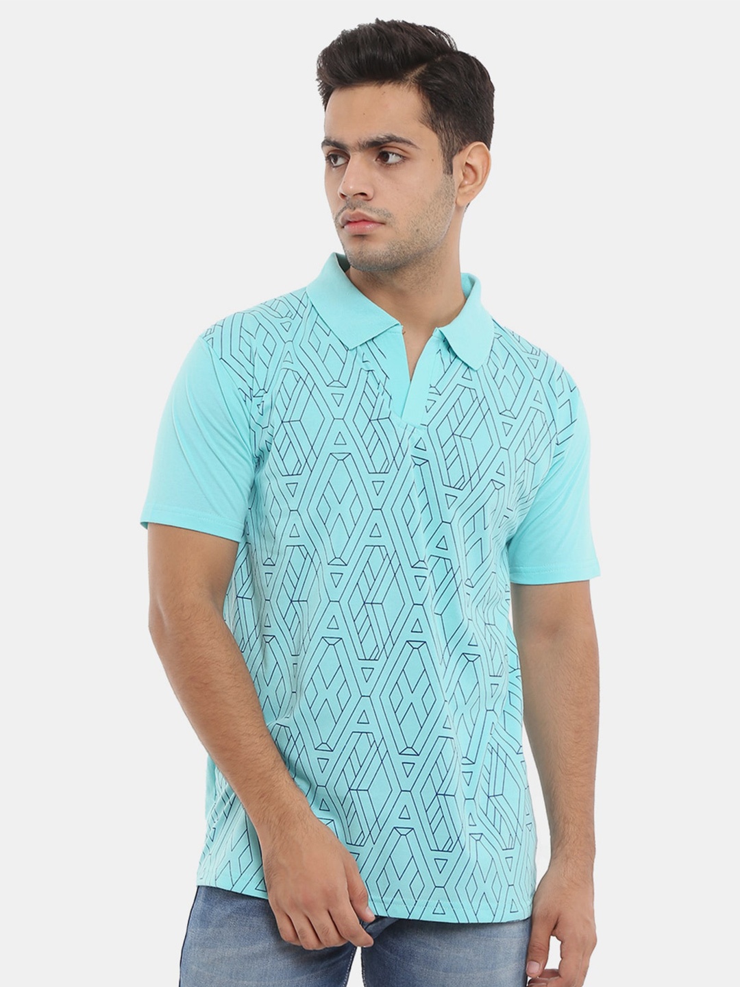

V-Mart Men Blue Printed Polo Collar T-shirt