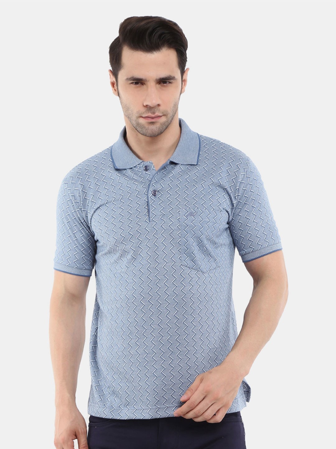 

V-Mart Men Blue & White Printed Polo Collar T-shirt