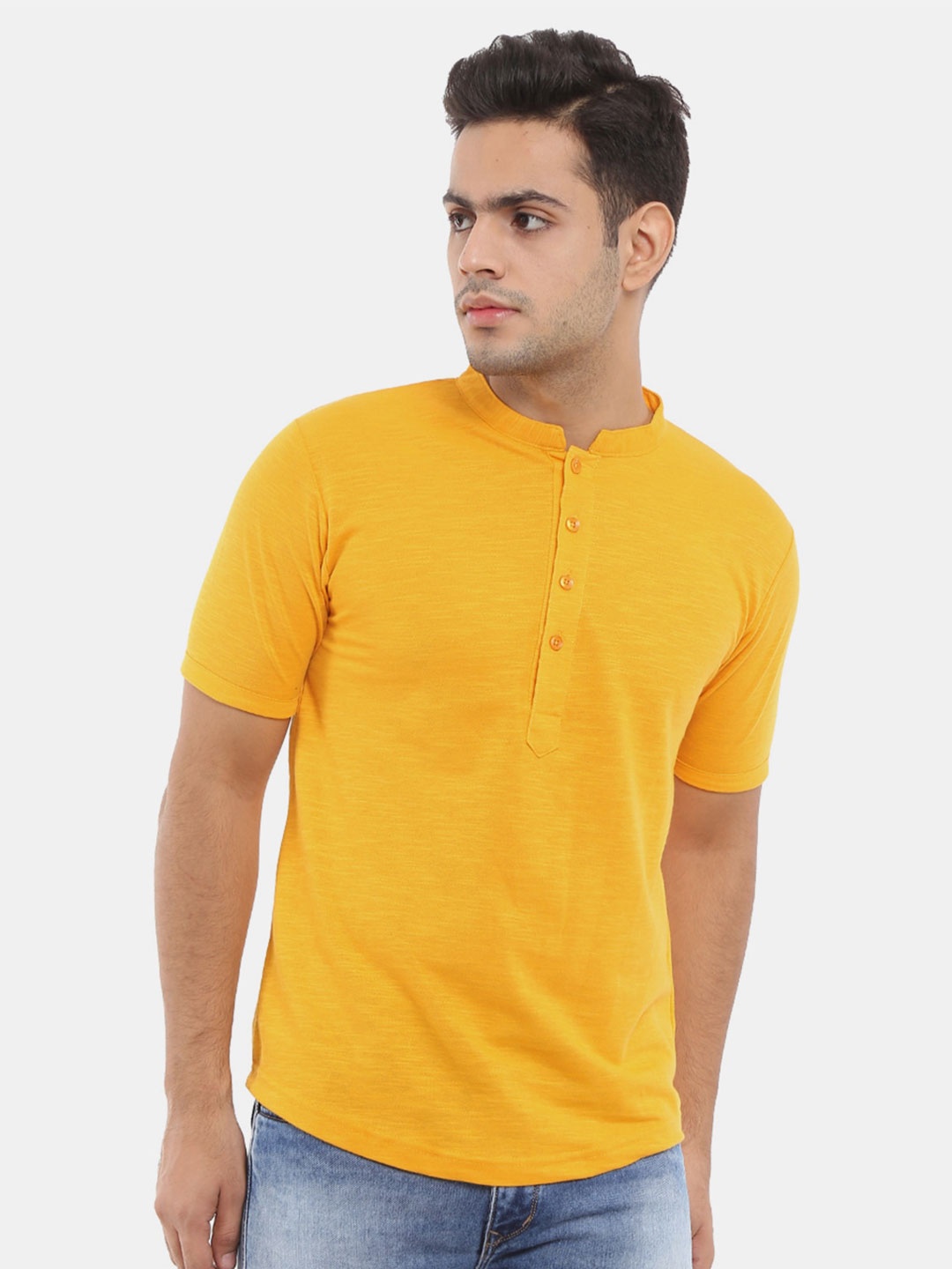 

V-Mart Men Yellow Mandarin Collar Slim Fit T-shirt