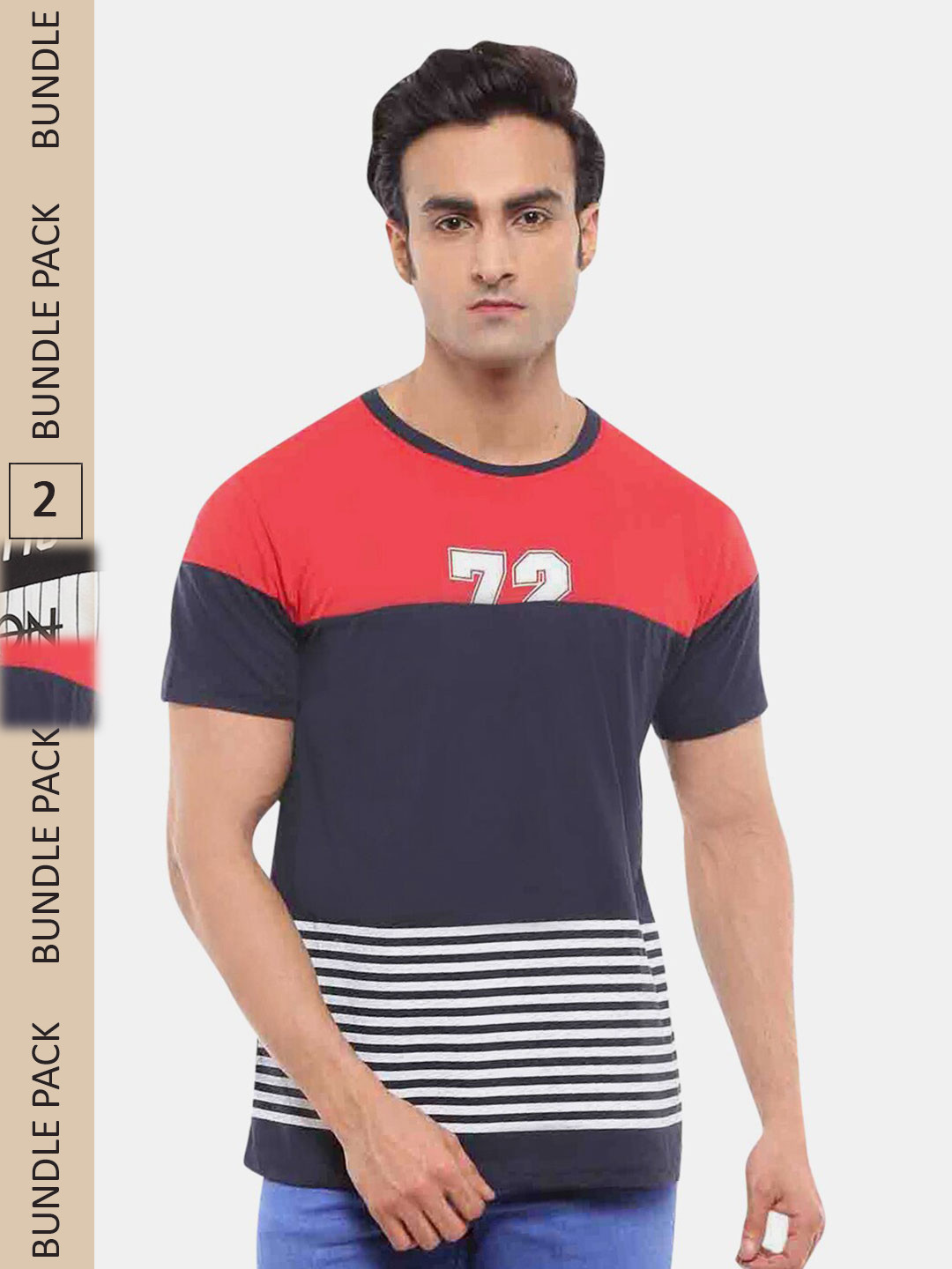 

V-Mart Men Navy Blue & White Pack Of 2 Colourblocked Slim Fit T-shirt