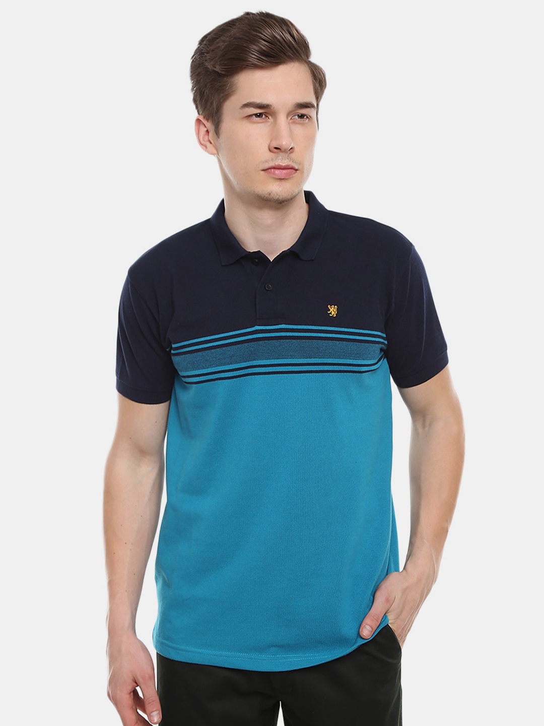 

V-Mart Men Blue Colourblocked Polo Collar T-shirt