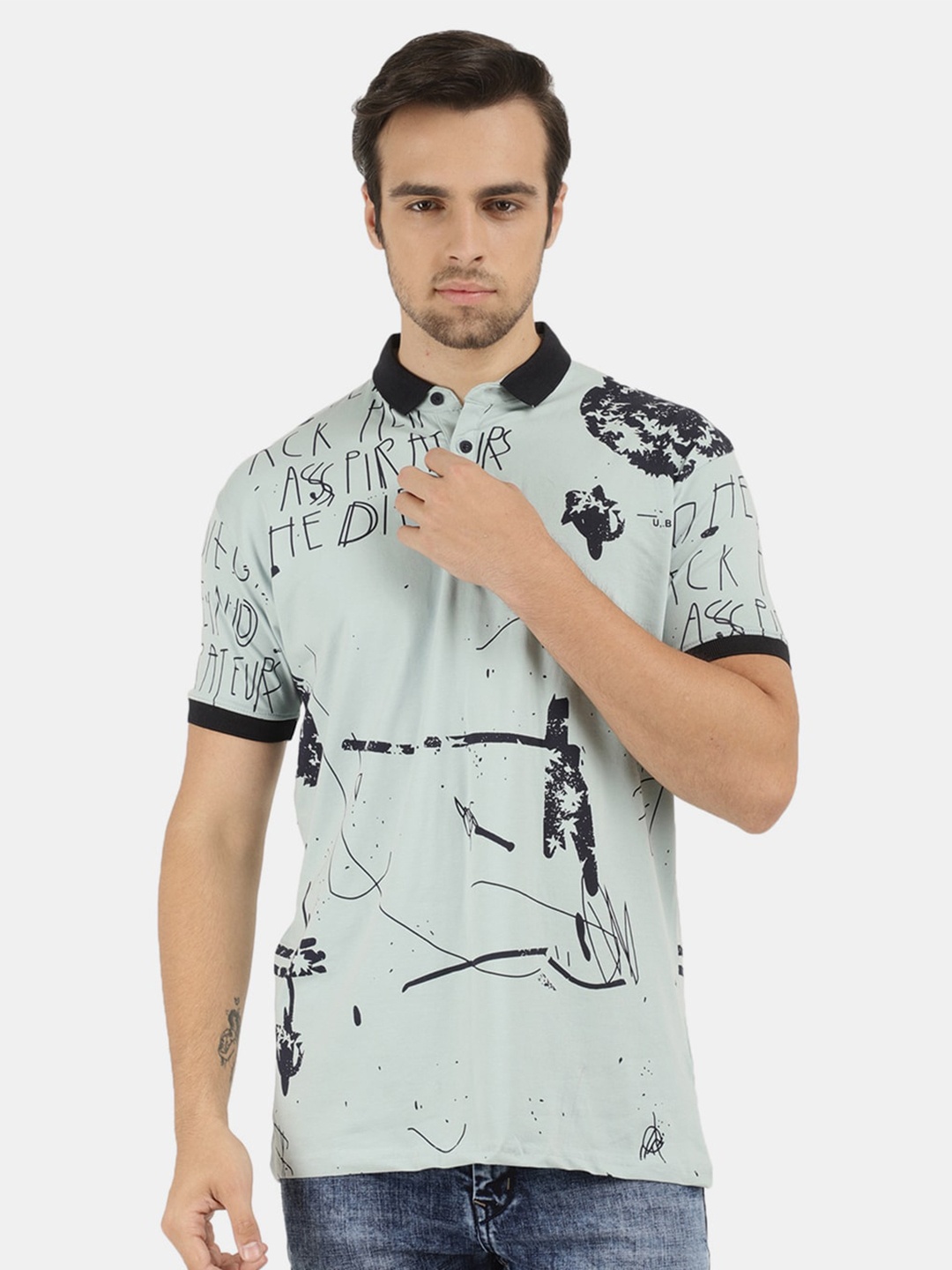 

V-Mart Men Blue Typography Printed Polo Collar T-shirt