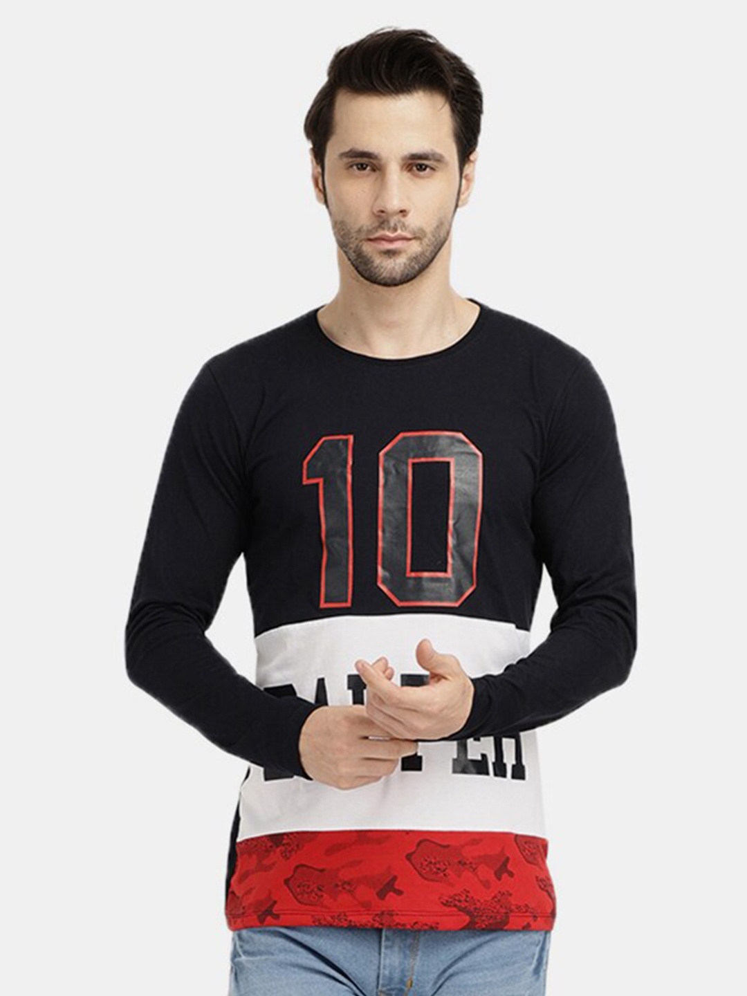 

V-Mart Men Navy Blue & White Typography Printed Slim Fit T-shirt