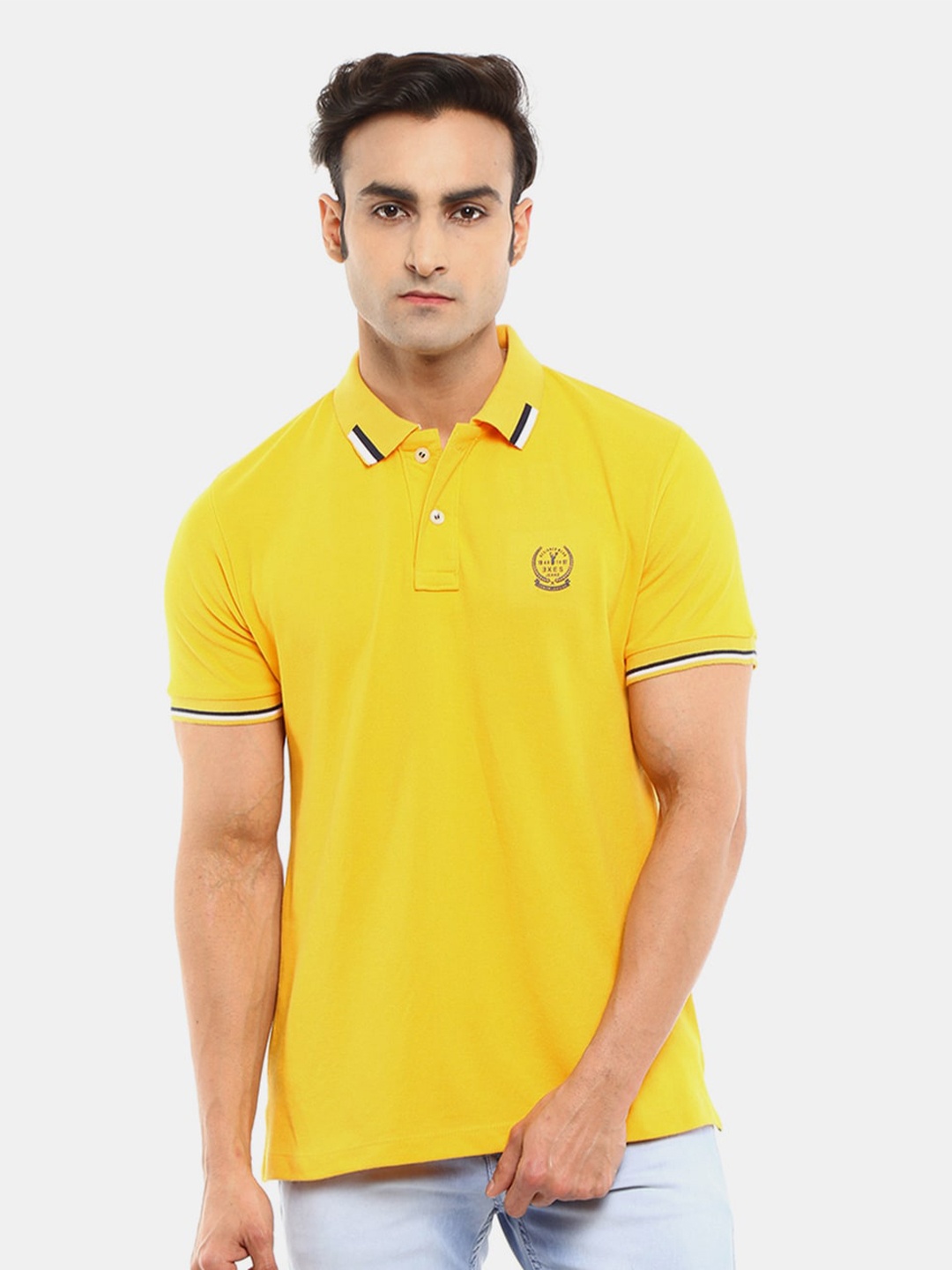 

V-Mart Men Mustard Yellow Polo Collar Slim Fit Cotton T-shirt