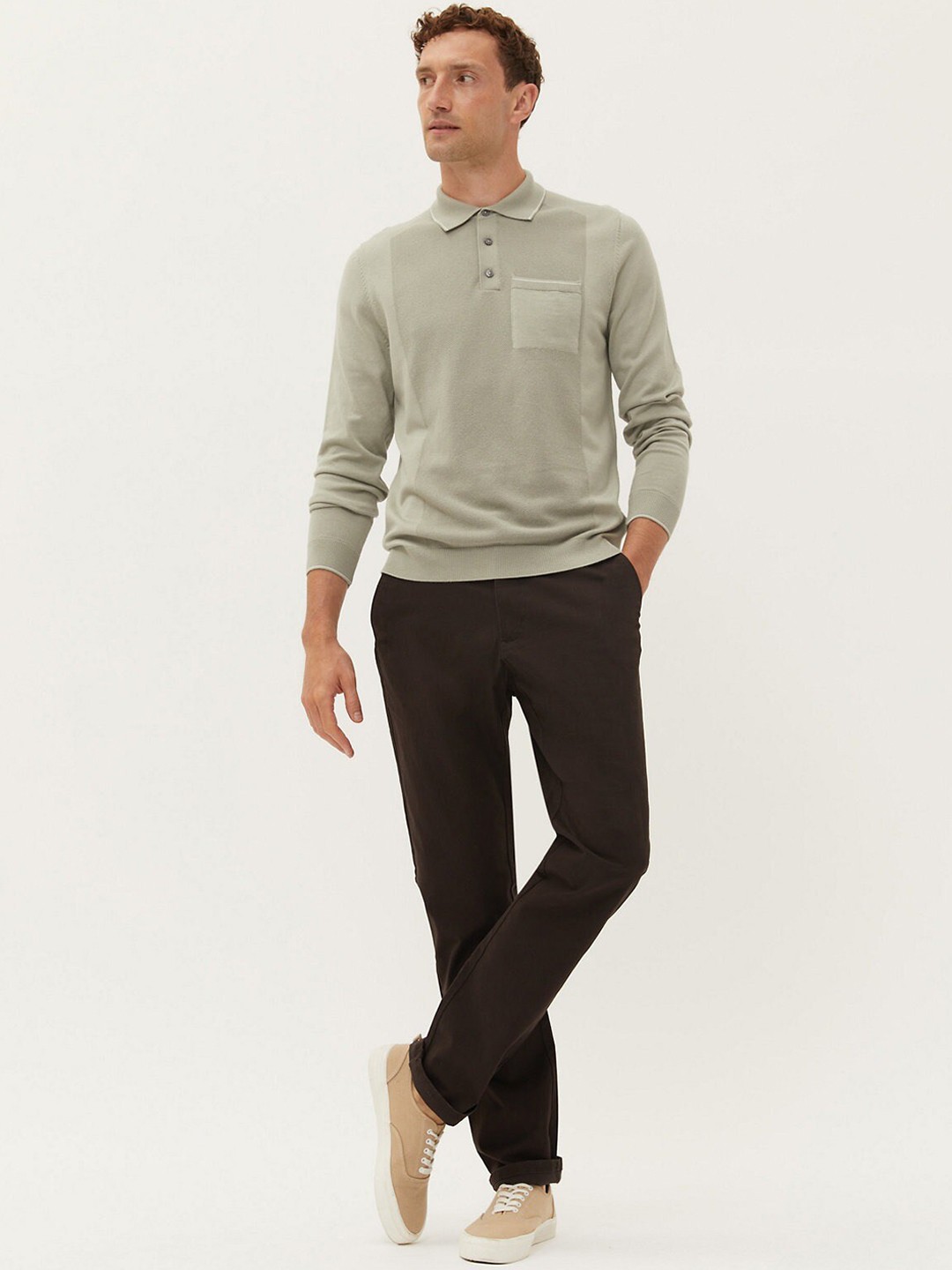 

Marks & Spencer Men Brown High-Rise Chinos Trousers