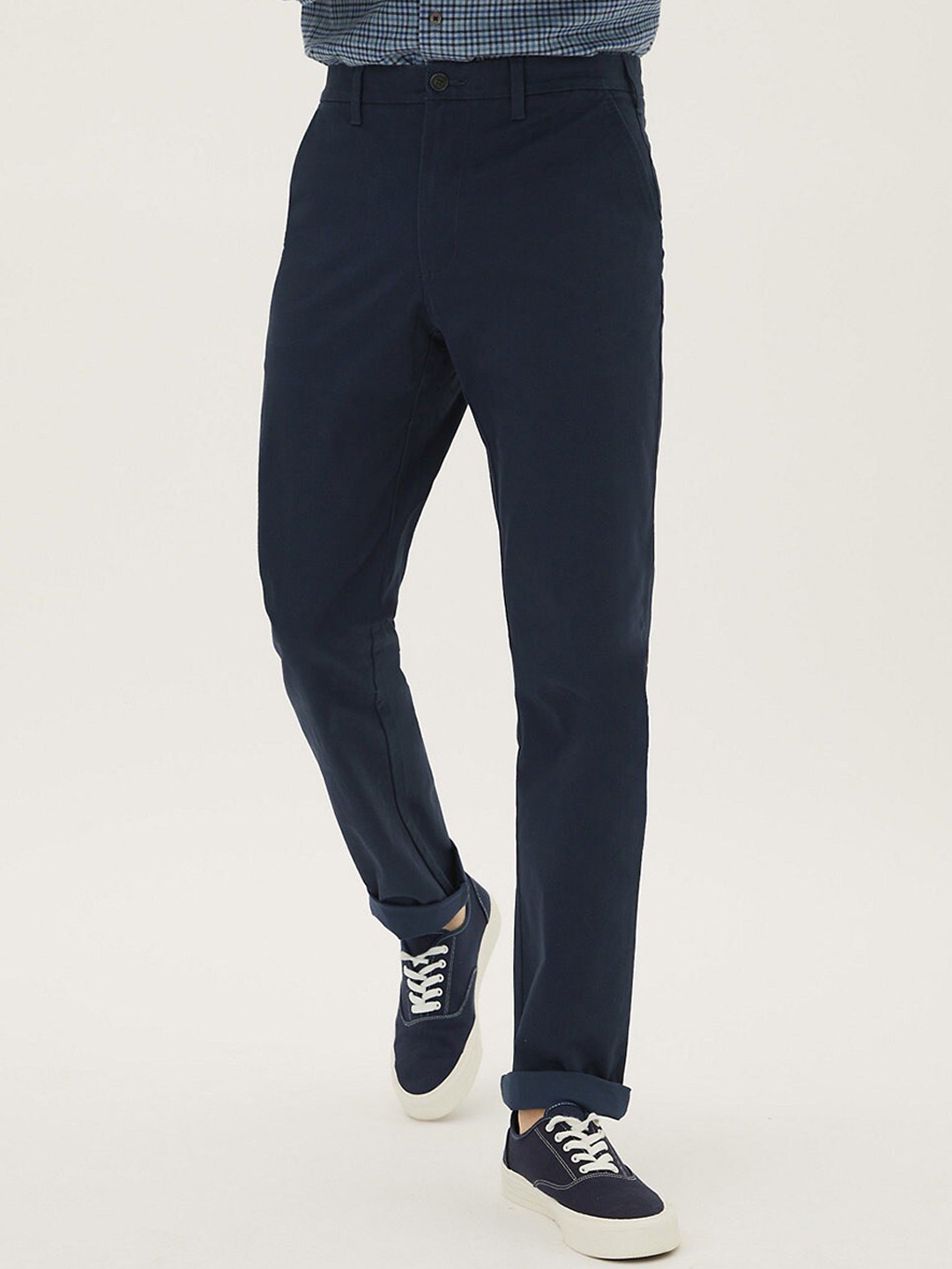 

Marks & Spencer Men High-Rise Trousers, Navy blue
