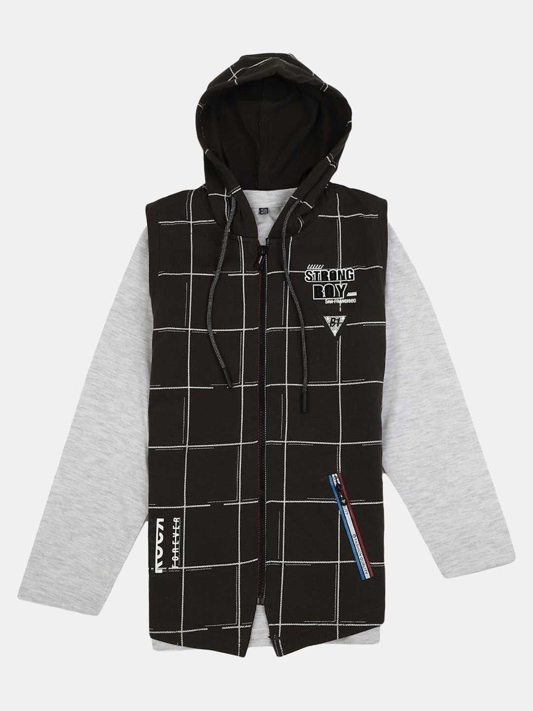 

V-Mart Boys Checked Hooded Sweatshirt, Olive