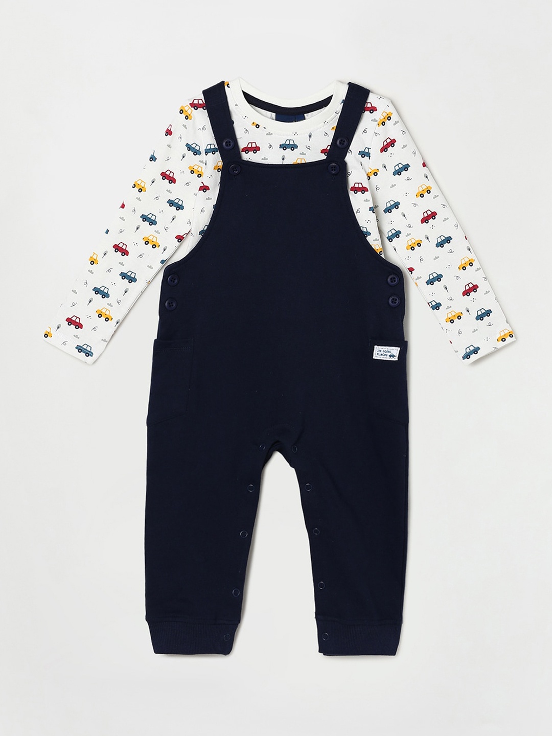 

Juniors by Lifestyle Boys Blue Printed Cotton Dungaree, Navy blue