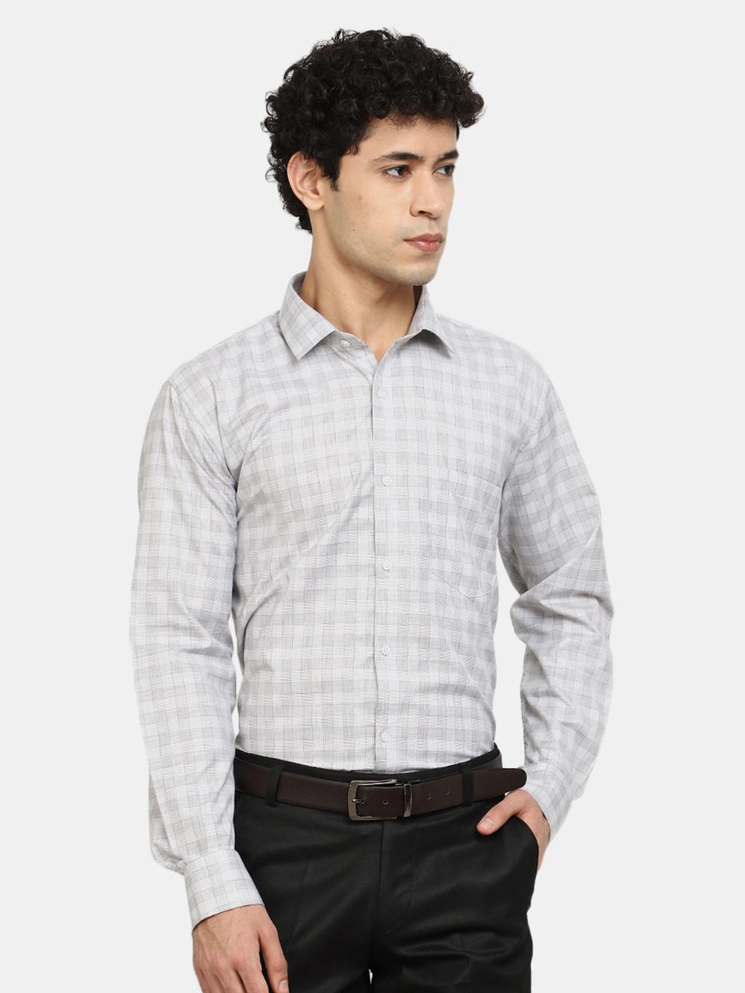 

V-Mart Men Grey Checked Printed Formal Shirt