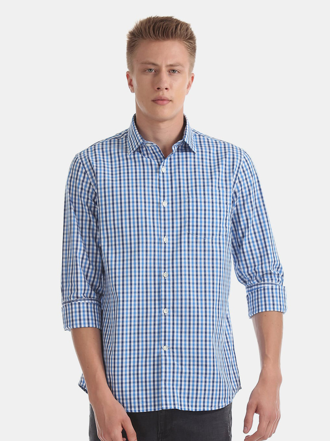 

V-Mart Men Blue Checked Cotton Formal Shirt
