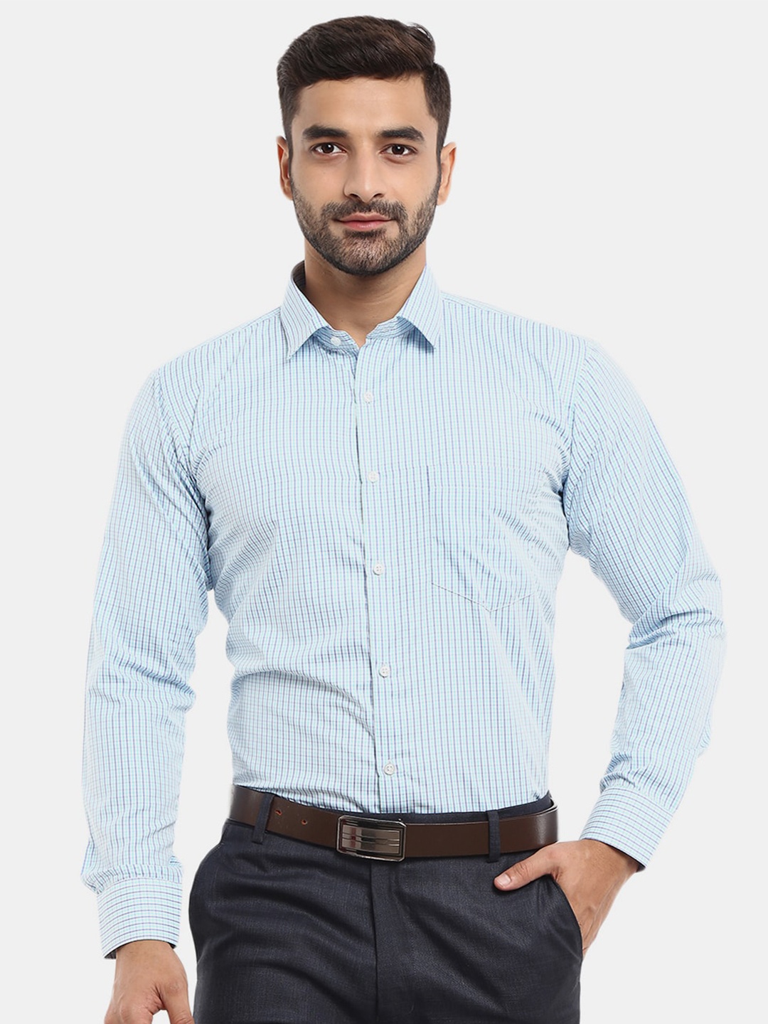 

V-Mart Men Green Micro Checked Formal Shirt