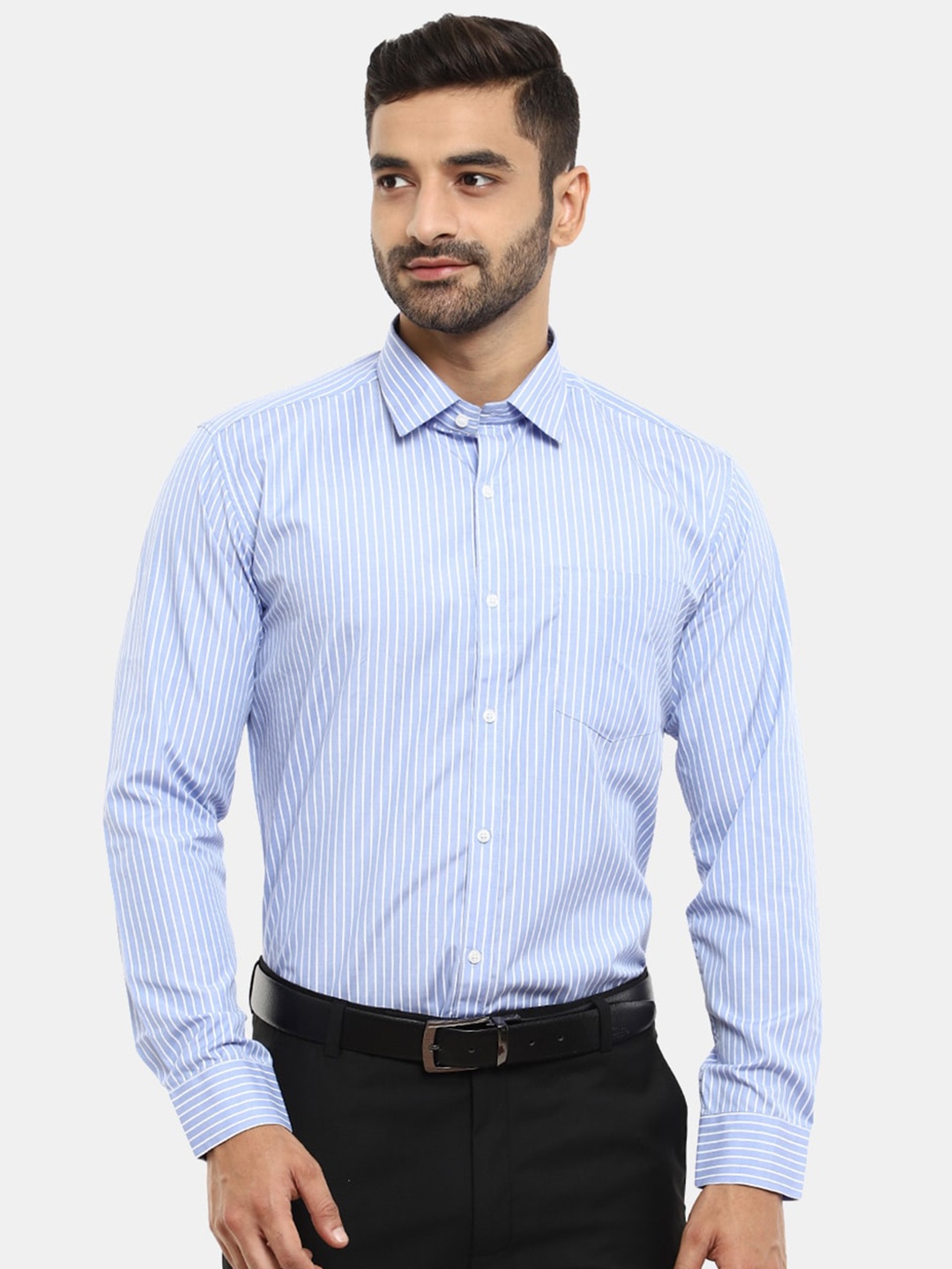 

V-Mart Men Striped Cotton Formal Shirt, Blue