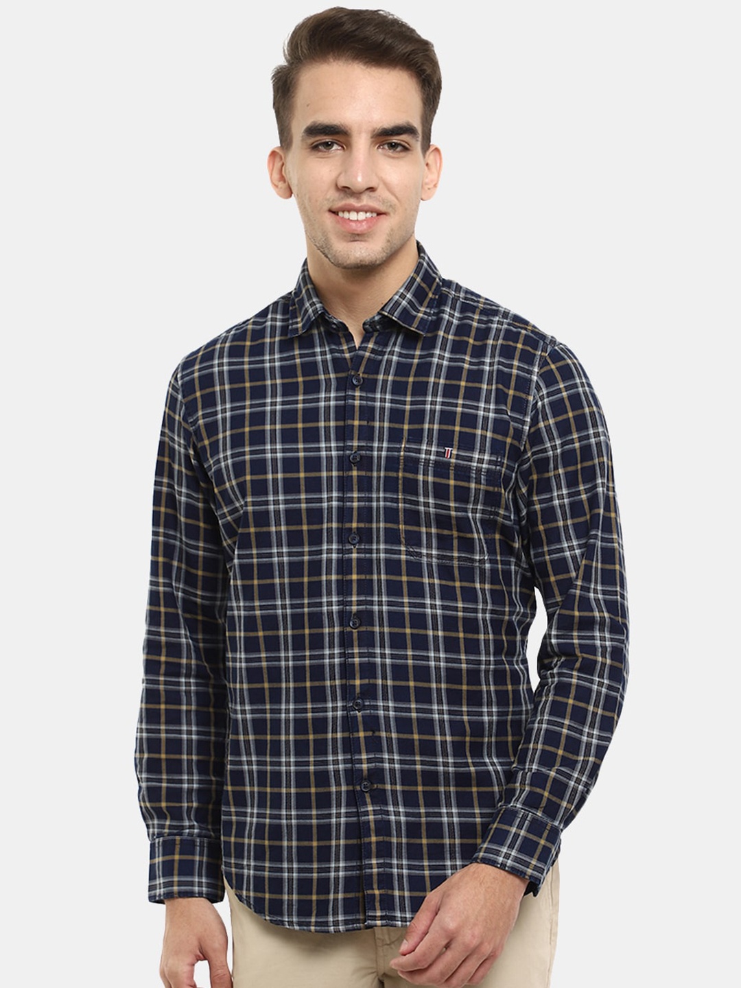 

V-Mart Men Tartan Checks Cotton Casual Shirt, Grey