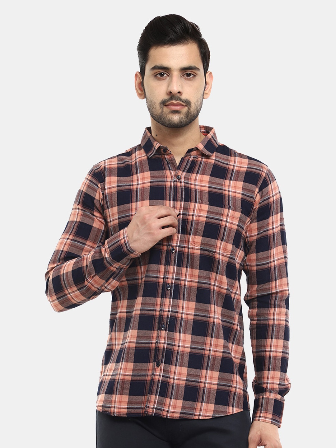 

V-Mart Men Tartan Checks Cotton Casual Shirt, Pink