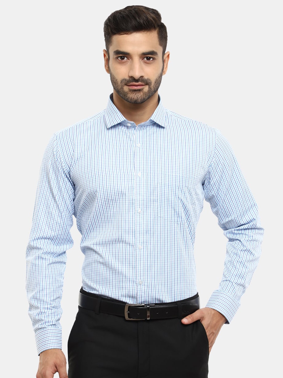 

V-Mart Men Checked Cotton Formal Shirt, Blue