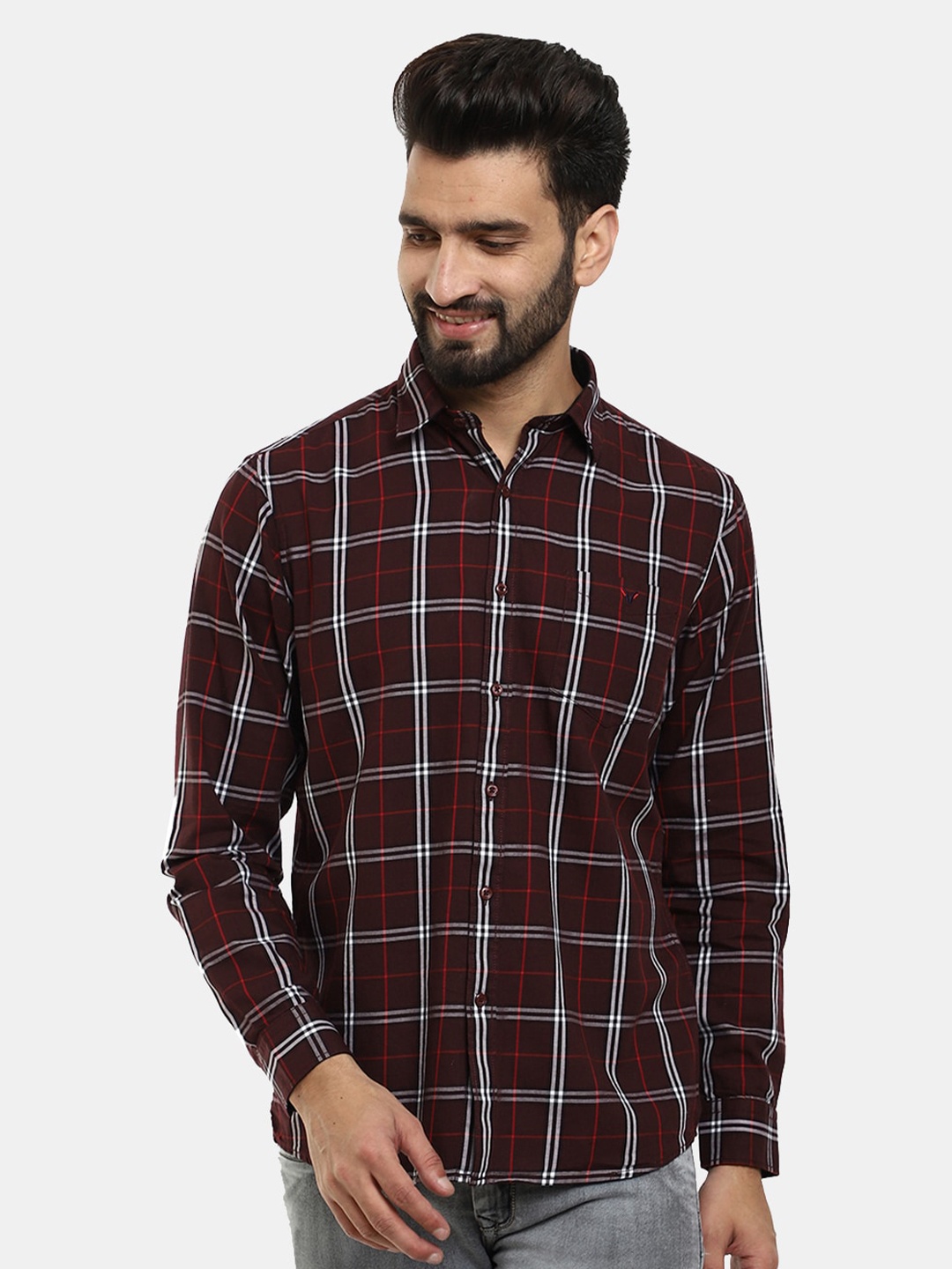 

V-Mart Men Checked Cotton Casual Shirt, Brown