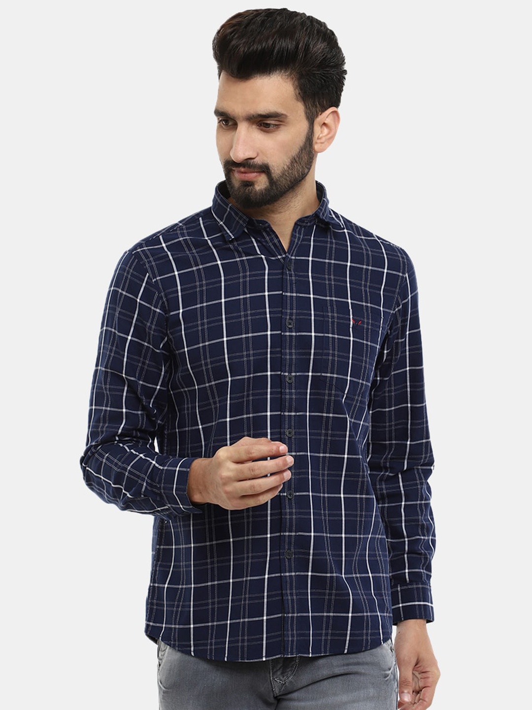 

V-Mart Men Navy Blue Windowpane Checks Cotton Casual Shirt