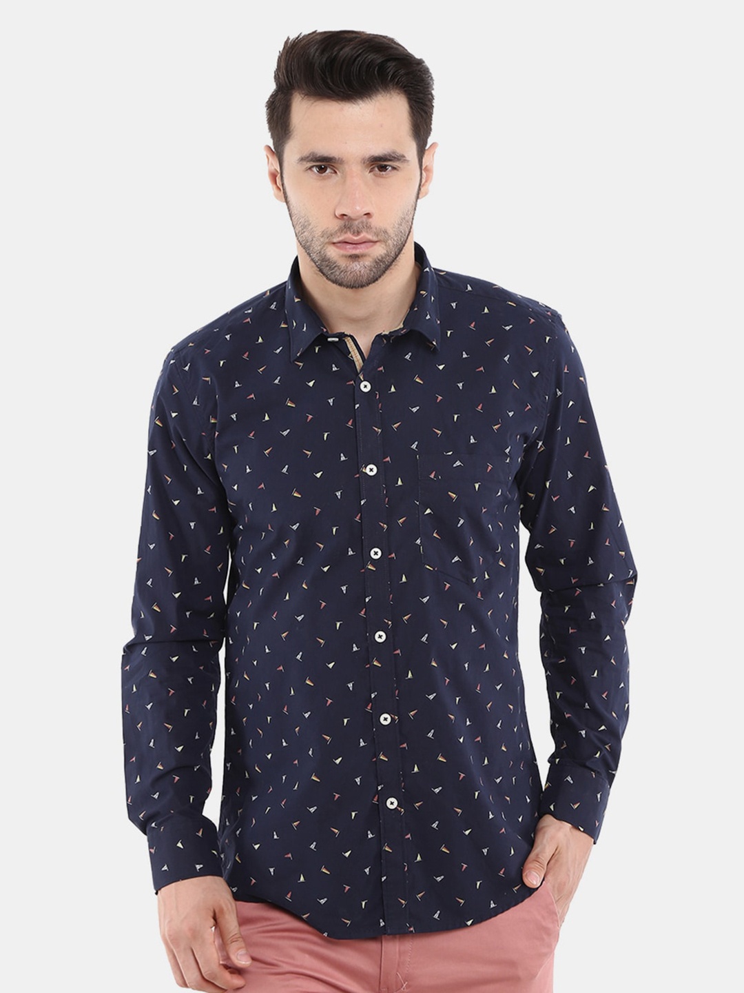 

V-Mart Men Printed Casual Cotton Shirt, Navy blue