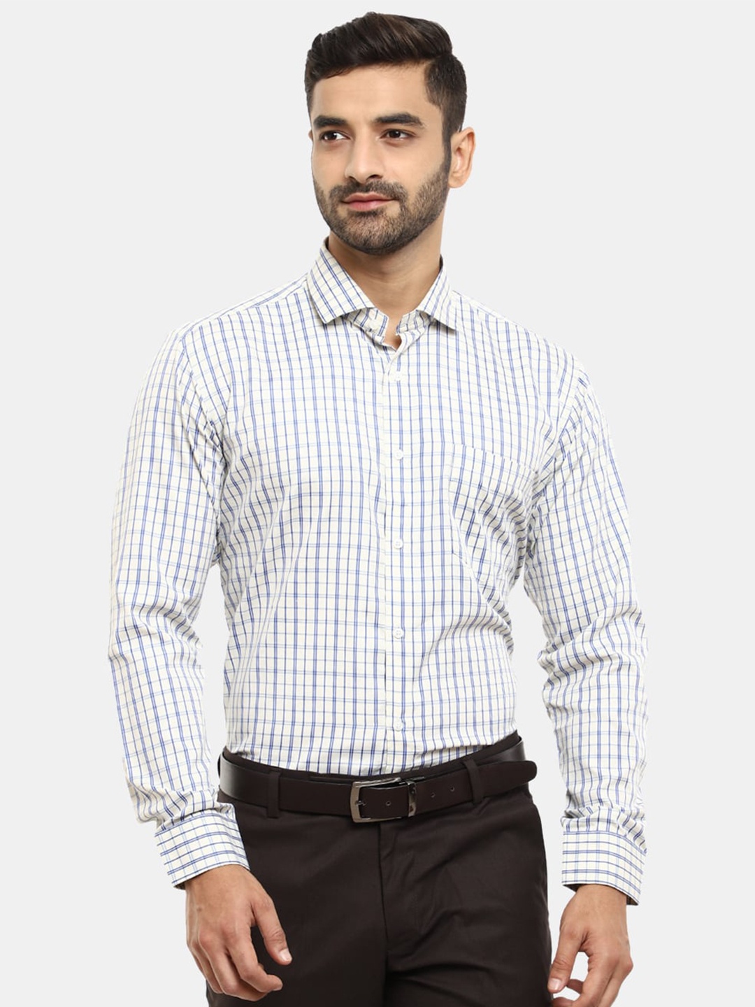 

V-Mart Men Grid Tattersall Checks Cotton Formal Shirt, Yellow