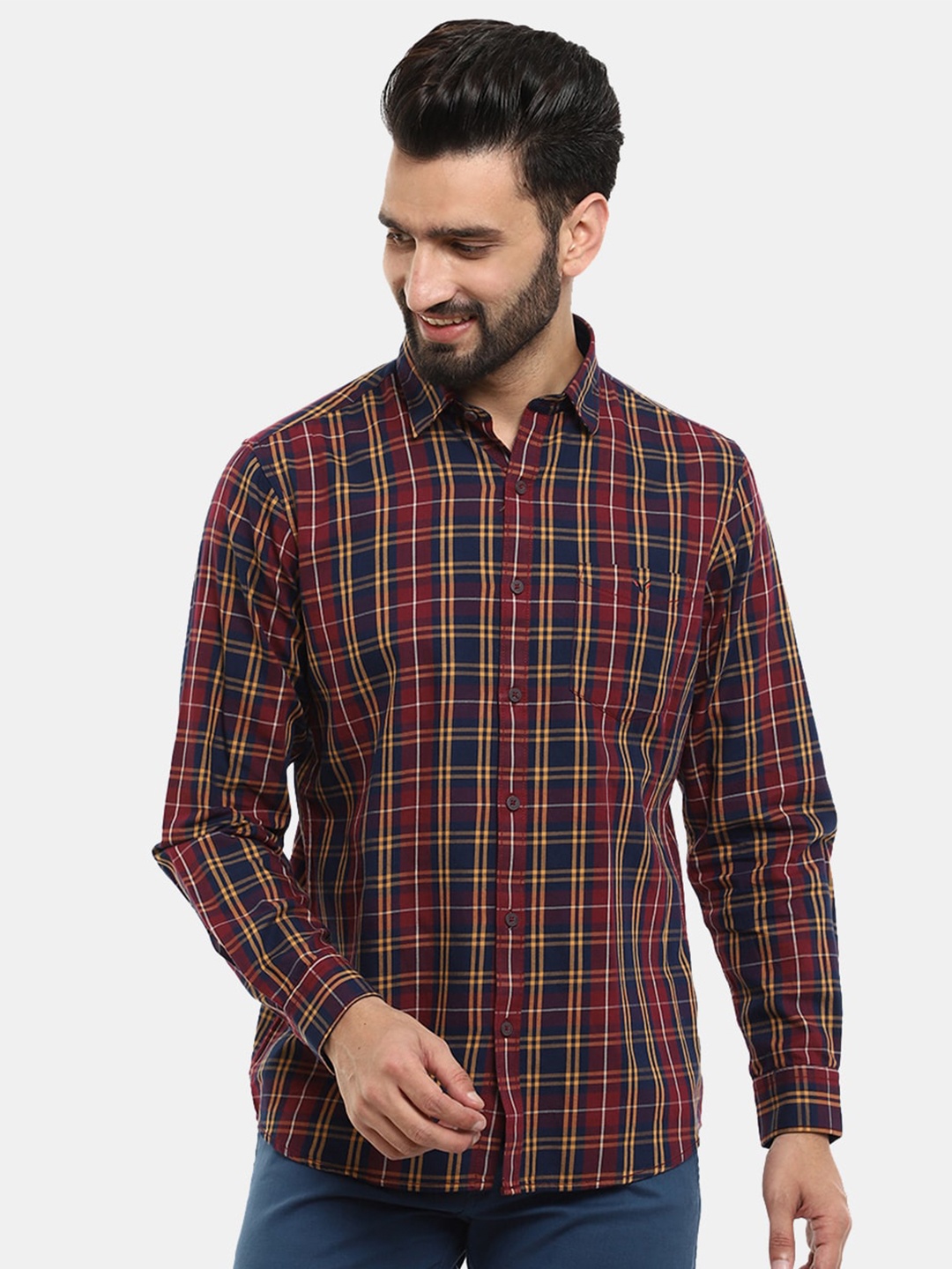 

V-Mart Men Tartan Checks Casual Cotton Shirt, Maroon