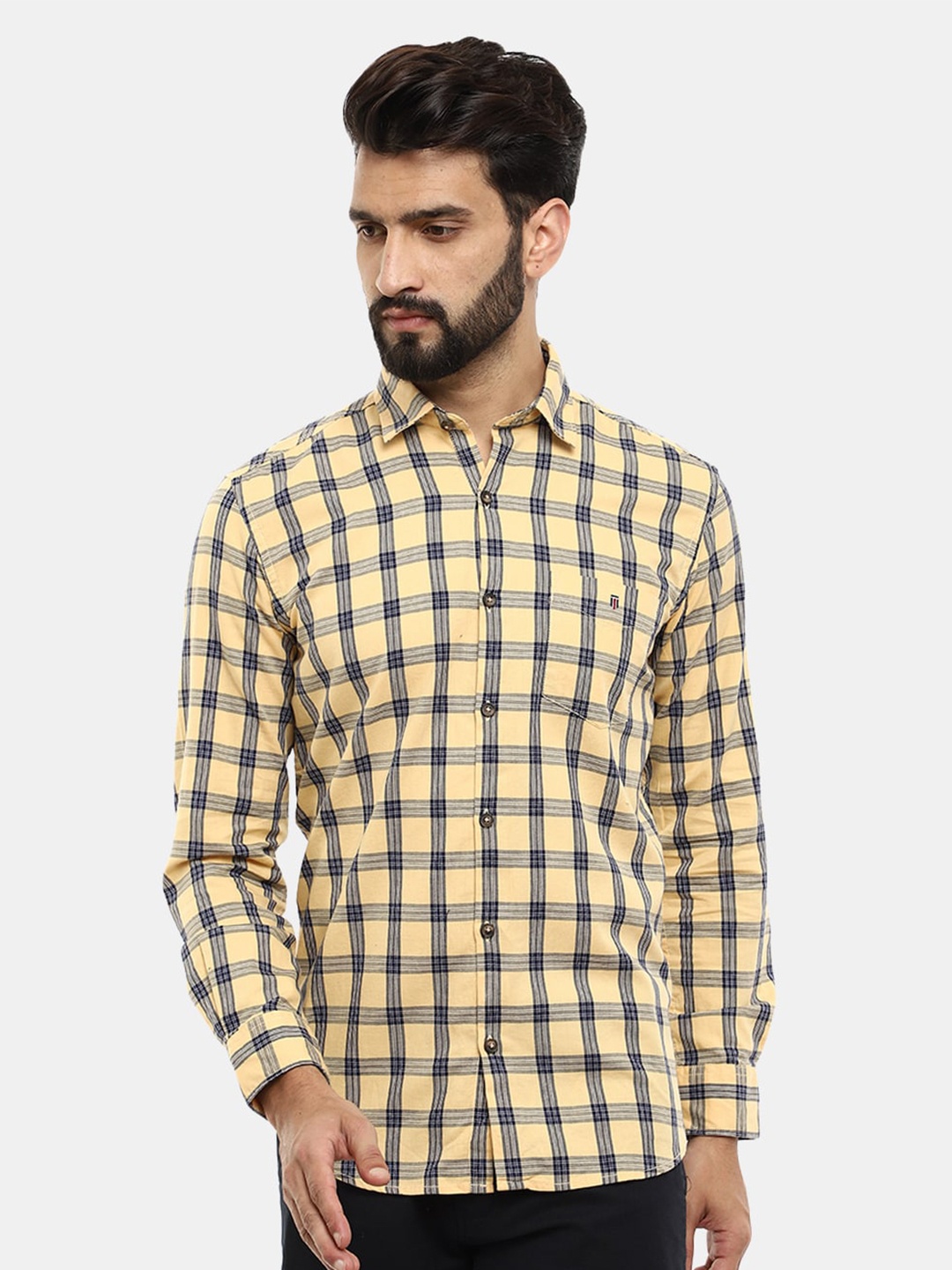 

V-Mart Men Tartan Checks Casual Cotton Shirt, Yellow