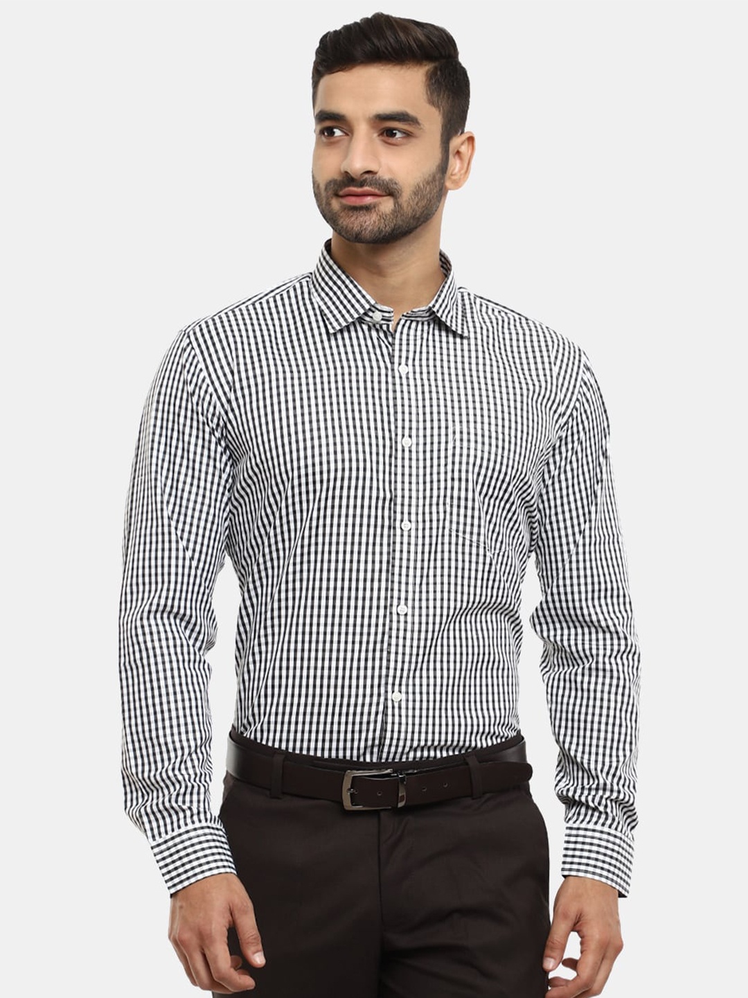 

V-Mart Men Gingham Checks Formal Cotton Shirt, Black