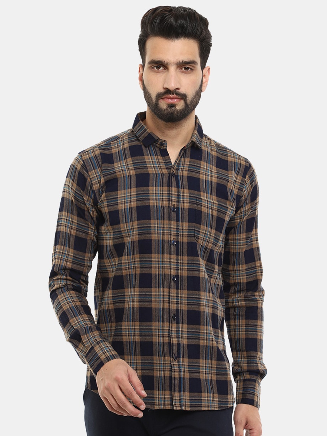 

V-Mart Men Tartan Checks Casual Cotton Shirt, Beige