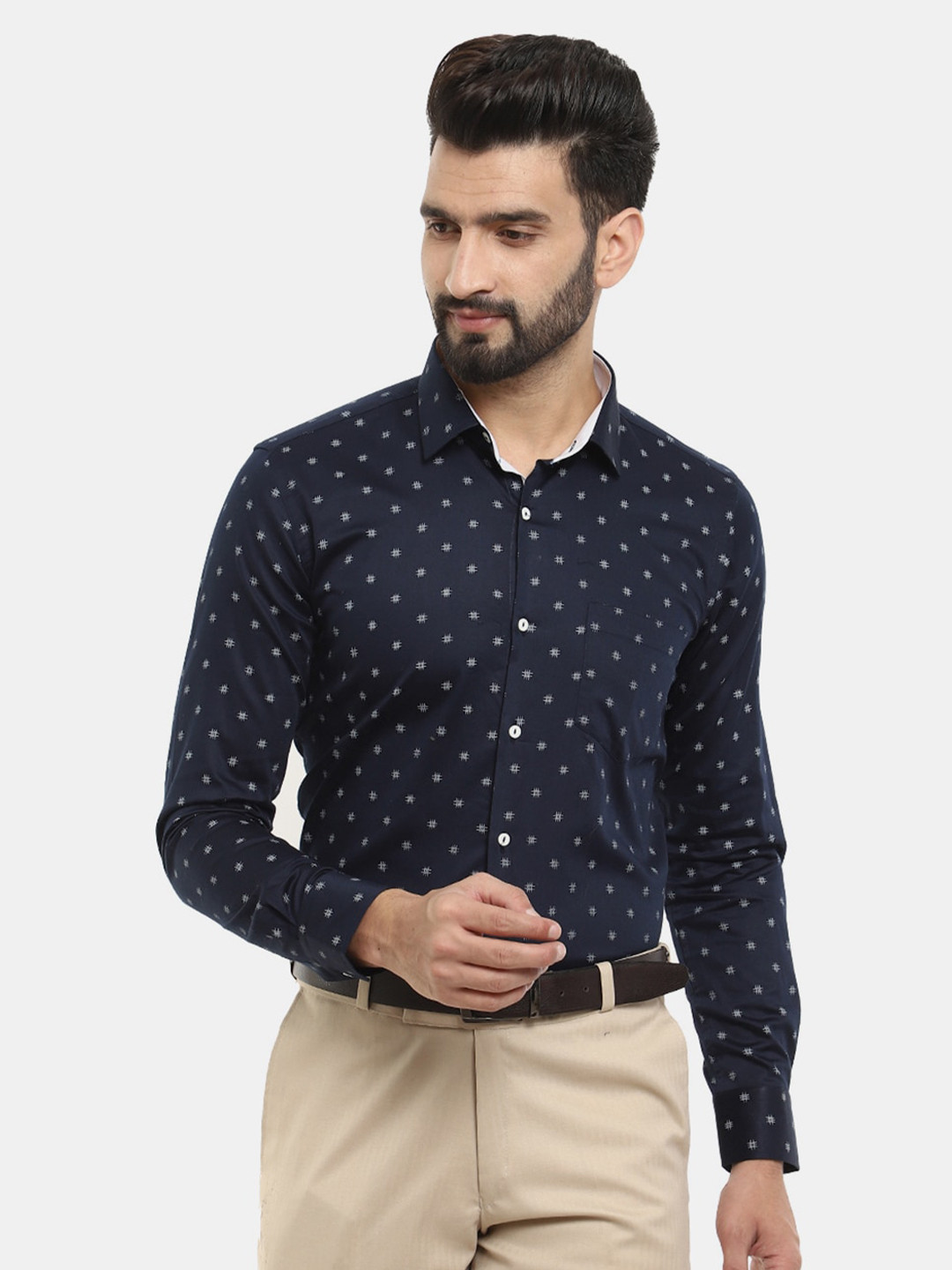 

V-Mart Men Printed Formal Cotton Shirt, Navy blue