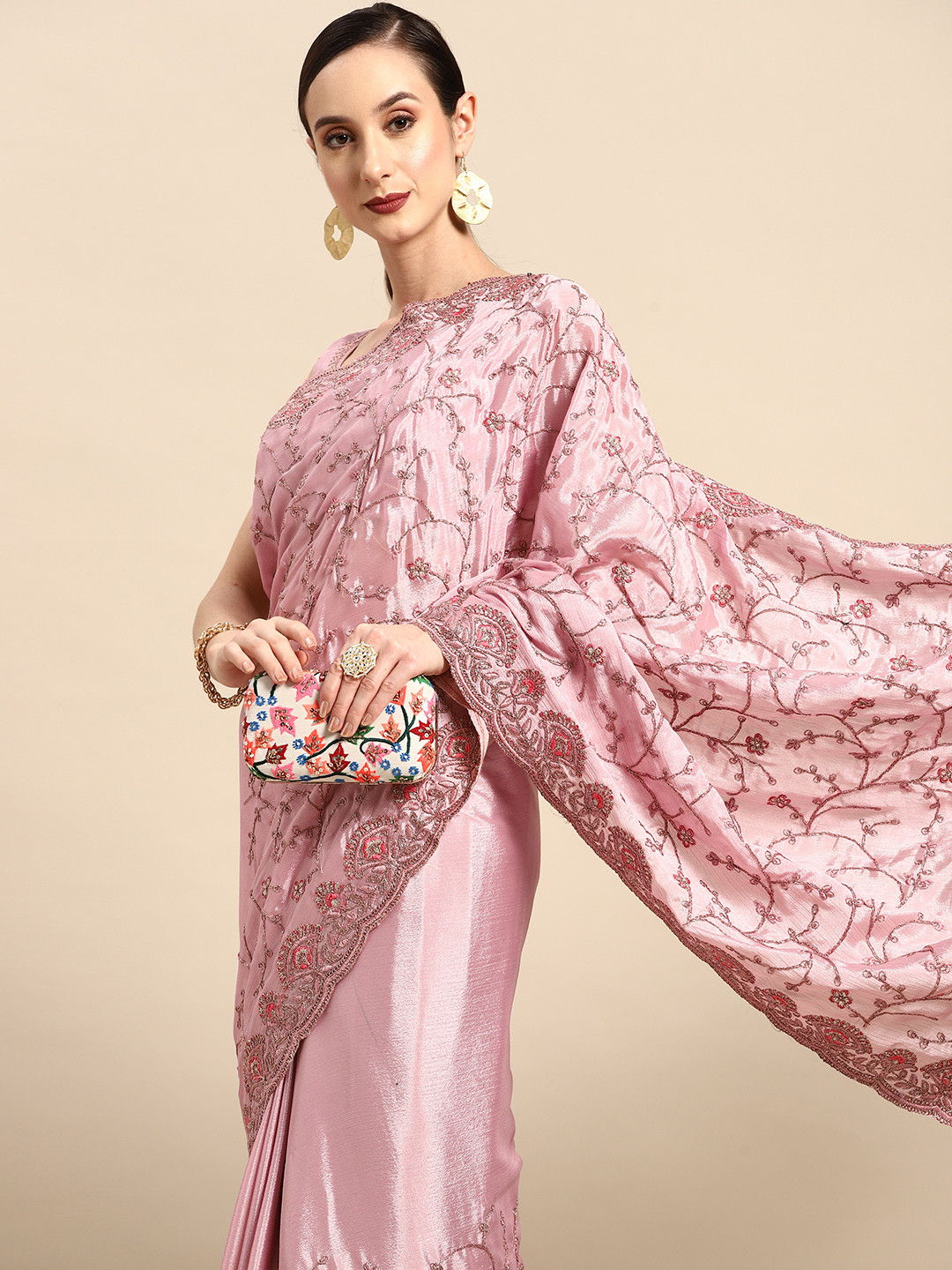 

Tikhi Imli Floral Beads and Stones Satin Saree, Mauve