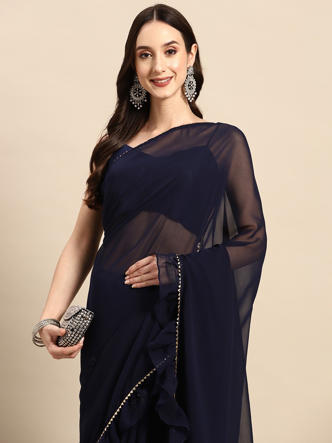 

Tikhi Imli Gota Patti Mukaish Work Saree, Navy blue