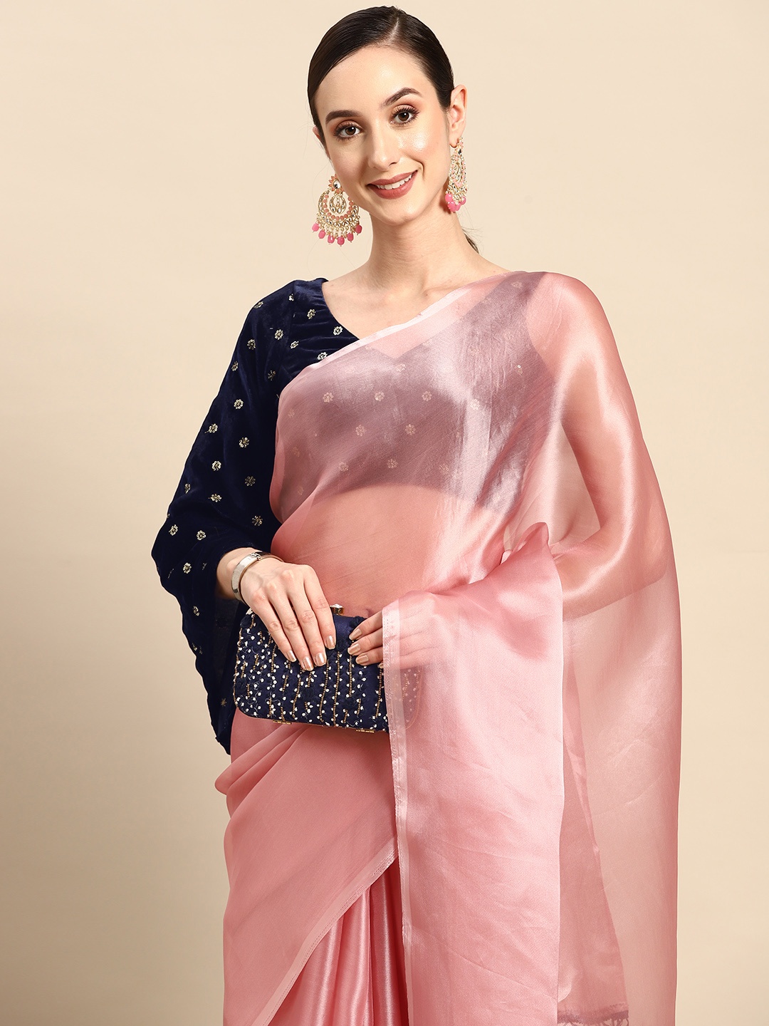 

Tikhi Imli Solid Organza Saree, Pink
