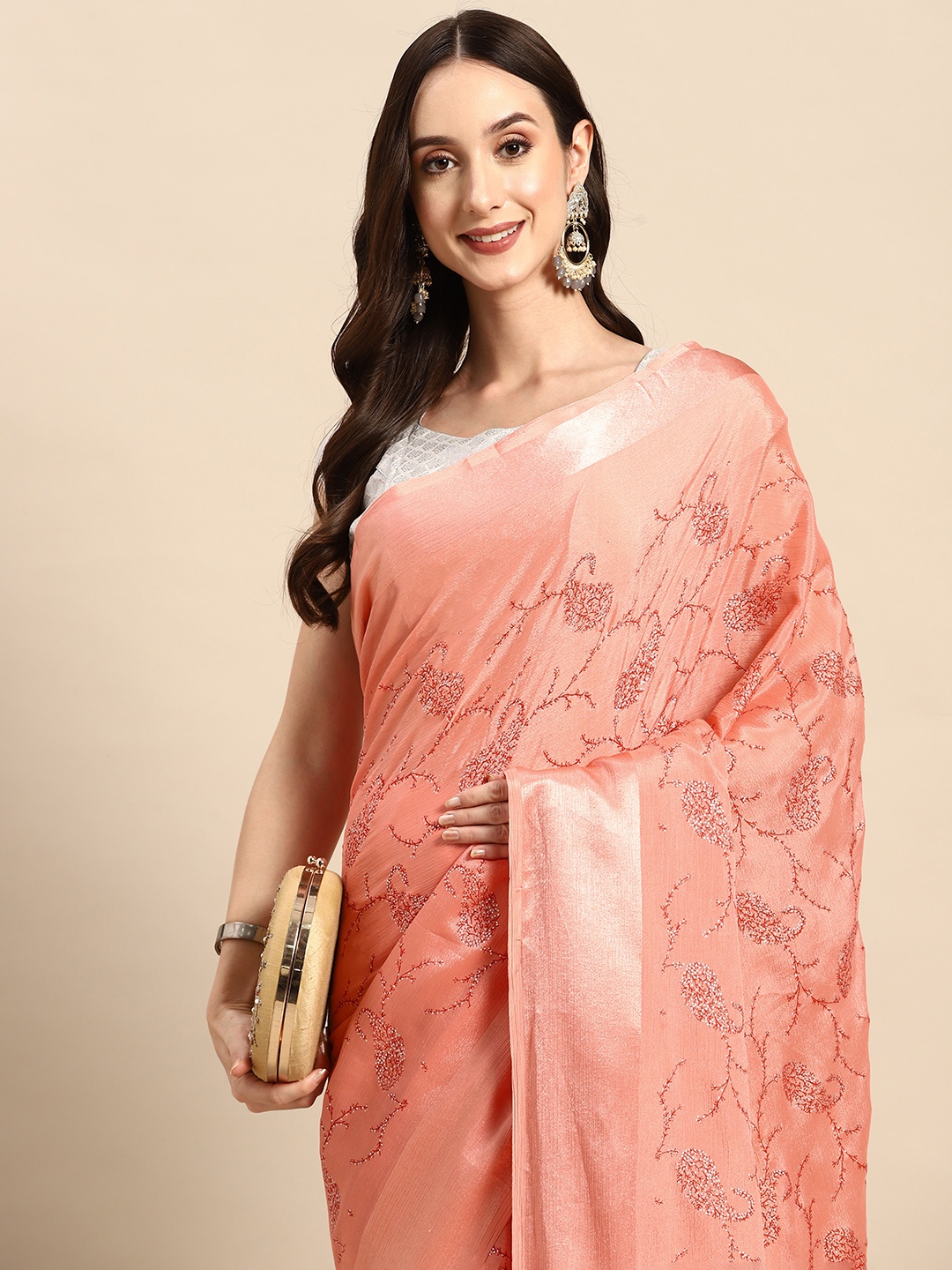 

Tikhi Imli Paisley Satin Saree, Peach