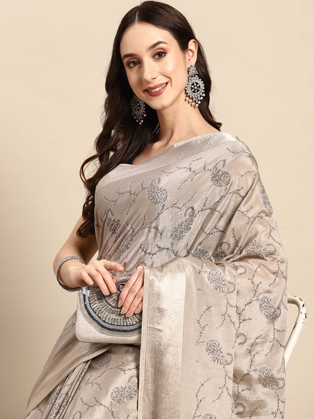 

Tikhi Imli Paisley Satin Saree, Grey