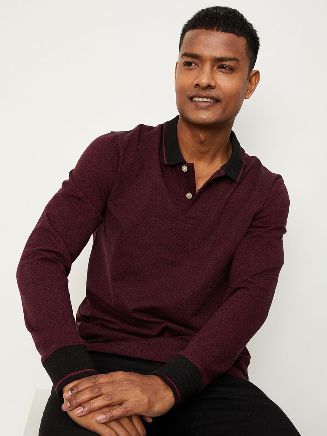 

max Men Maroon Polo Collar Cotton T-shirt